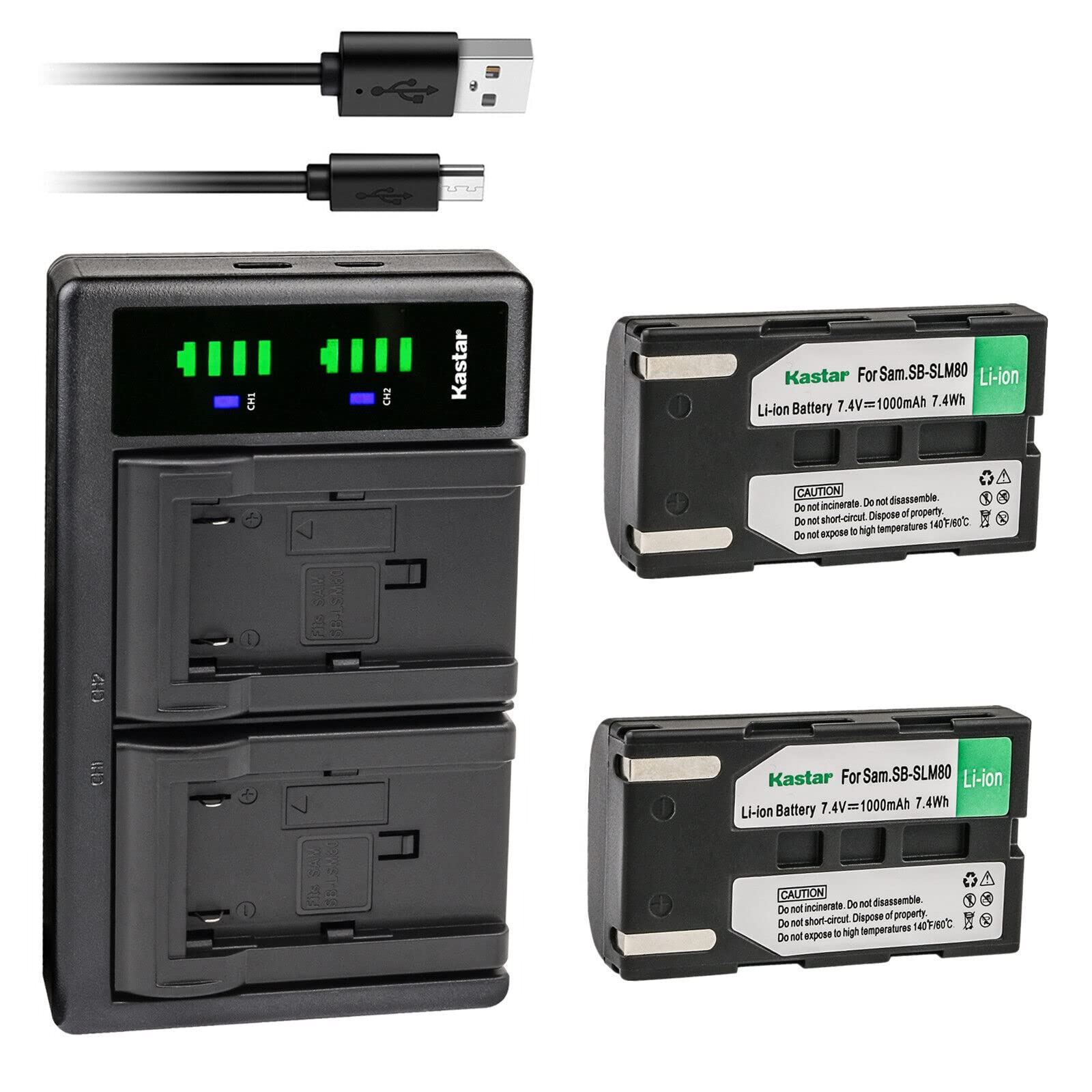 Kastar 2-Pack SB-LSM80 Replacement Battery & LTD2 USB Charger for Samsung Cameras SC-D263 SC-D355 SC-D365 - Perfect for Travel, Vlogging & Outdoor Photography