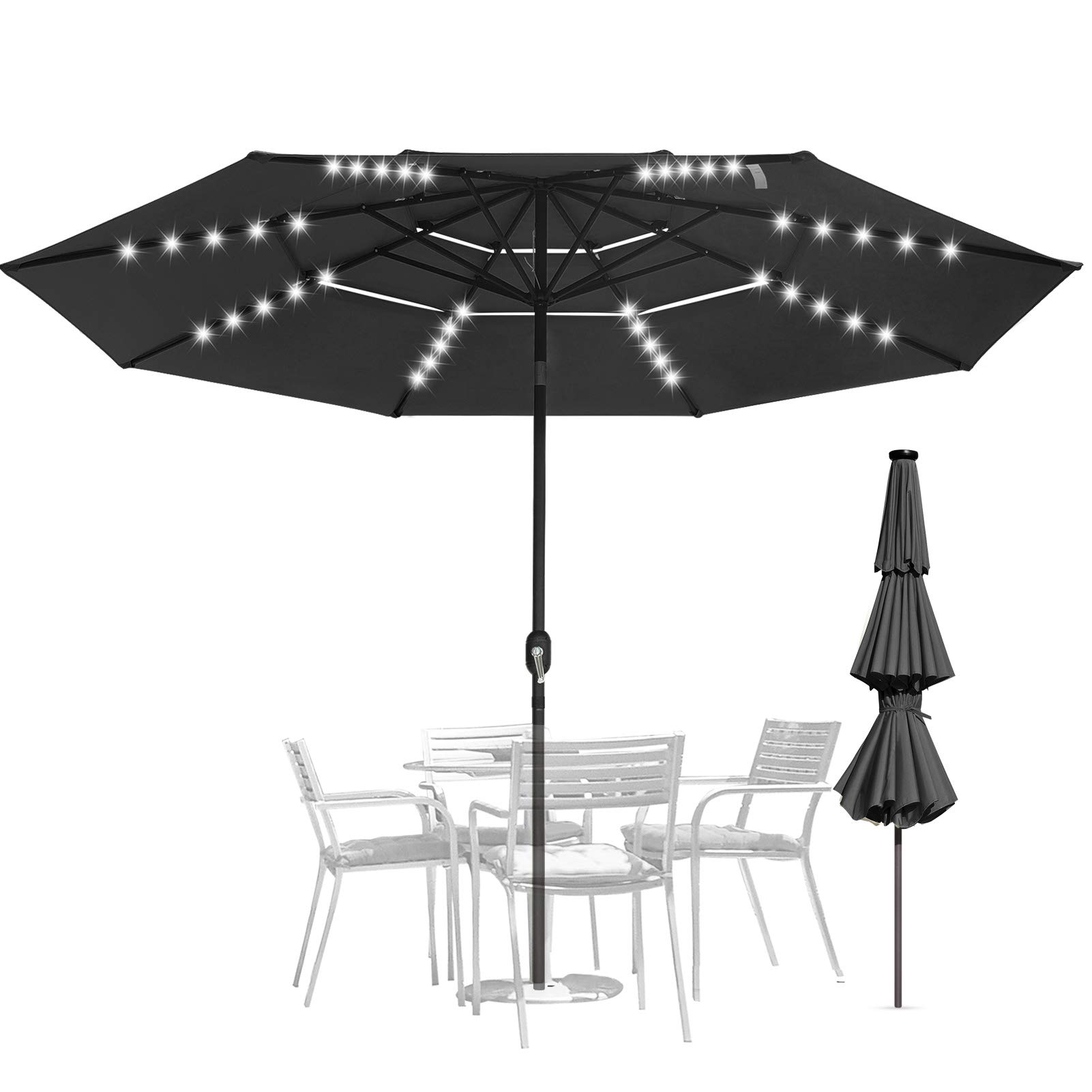 11 ft 3-Tier Outdoor Patio Umbrella with 40 Solar LED Lights & Tilt Function - Perfect for Backyard, Poolside, and Outdoor Dining Areas