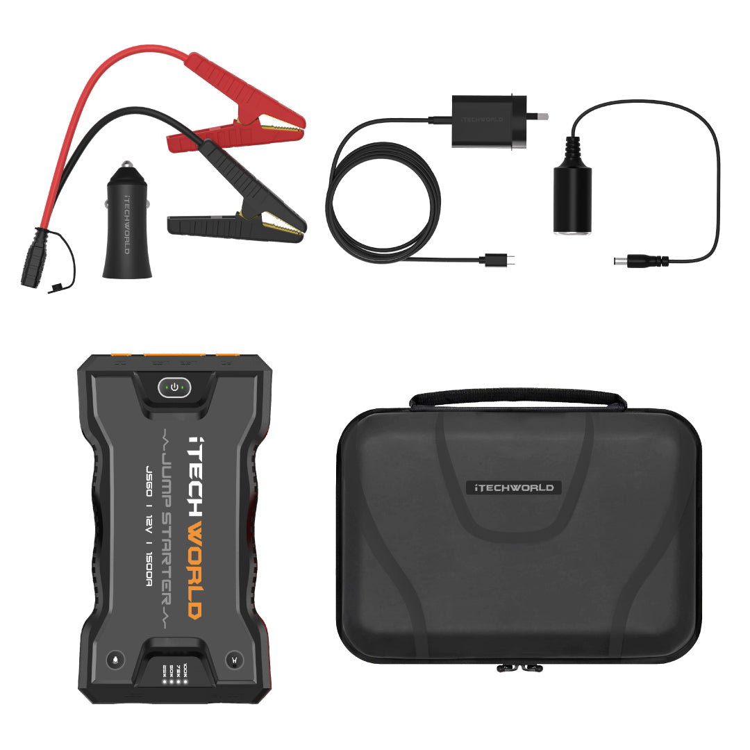 JS60 Lithium Jump Starter - 1500A Portable Car Battery Booster with Heavy Duty Case | Emergency Power Bank for Cars, Trucks, SUVs & Boats | Perfect for Roadside Emergencies & Outdoor Adventures