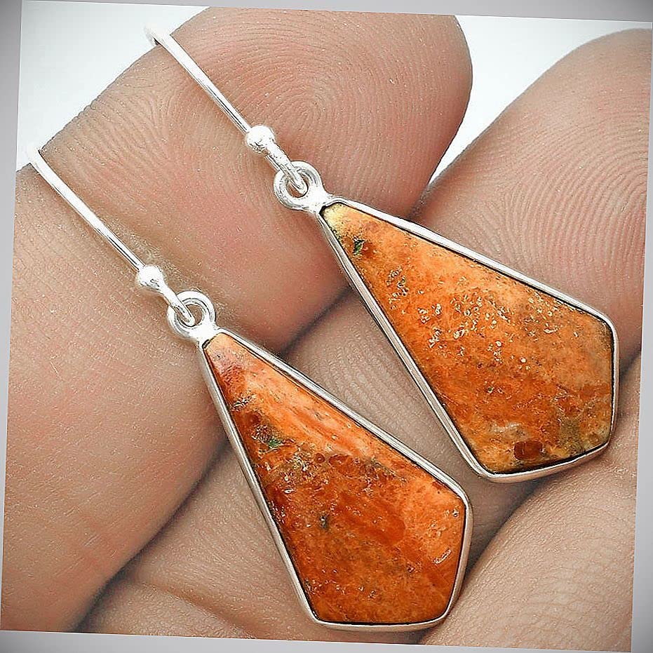 Handmade Red Sponge Coral 925 Sterling Silver Dangle Earrings for Women - Natural Stone Jewelry with French Hook - Perfect for Weddings, Parties & Everyday Wear E3012523