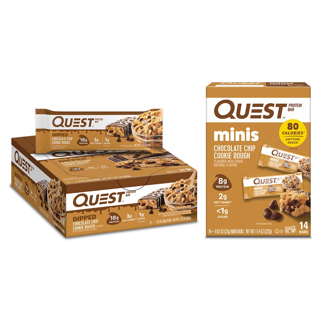 Quest Nutrition Dipped & Mini Protein Bar Bundle - Chocolate Chip Cookie Dough Flavor | High Protein Snack for Workout Recovery, Keto Diet & On-the-Go Energy