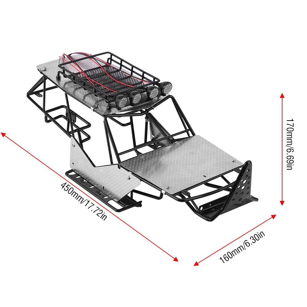 High-Quality Metal RC Car Frame with Guard Plate, Roof Rack & LED Lights - Durable Off-Road Vehicle Chassis for Crawler, Rock Racing & Trail Adventures