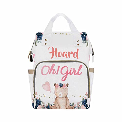 Personalized Oh Girl Bear Diaper Backpack - Custom Nursing Baby Bag for Moms, Fashionable Shoulder Diaper Bag & Casual Daypack - Perfect for Travel, Mother's Day Gift & Everyday Use with Baby