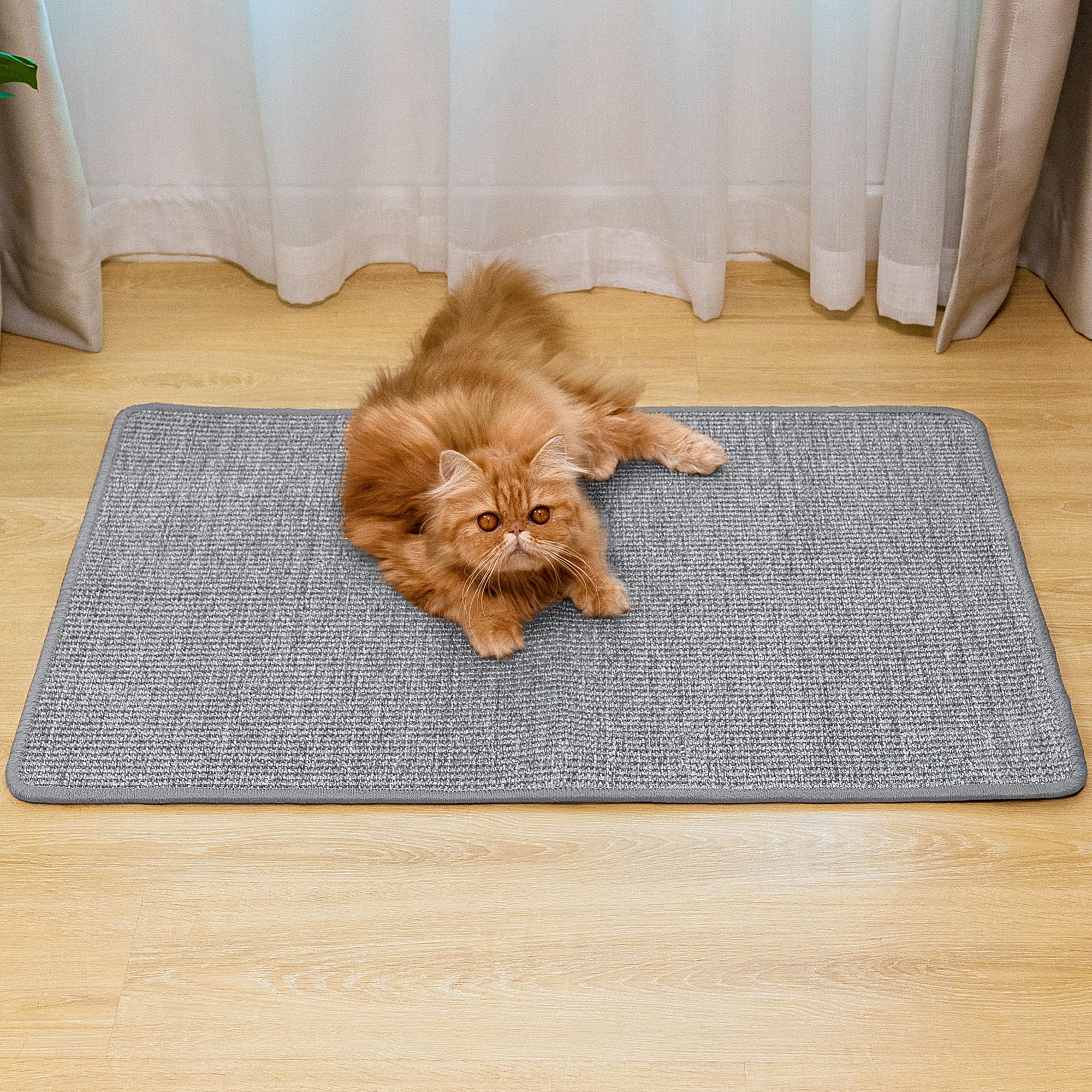 Natural Sisal Cat Scratcher Mat - Horizontal Floor Scratching Pad for Indoor Cats, Durable Claw Grinding & Nail Trimming - Protects Furniture, Couches, Sofas & Carpets - Perfect for Playtime & Stress Relief