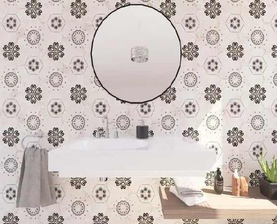 Hexagon Porcelain Tile 9 Inch - Modern Nora Hex Gris Design for Kitchen Backsplash, Bathroom Floor & Wall Tile - Castellon Collection