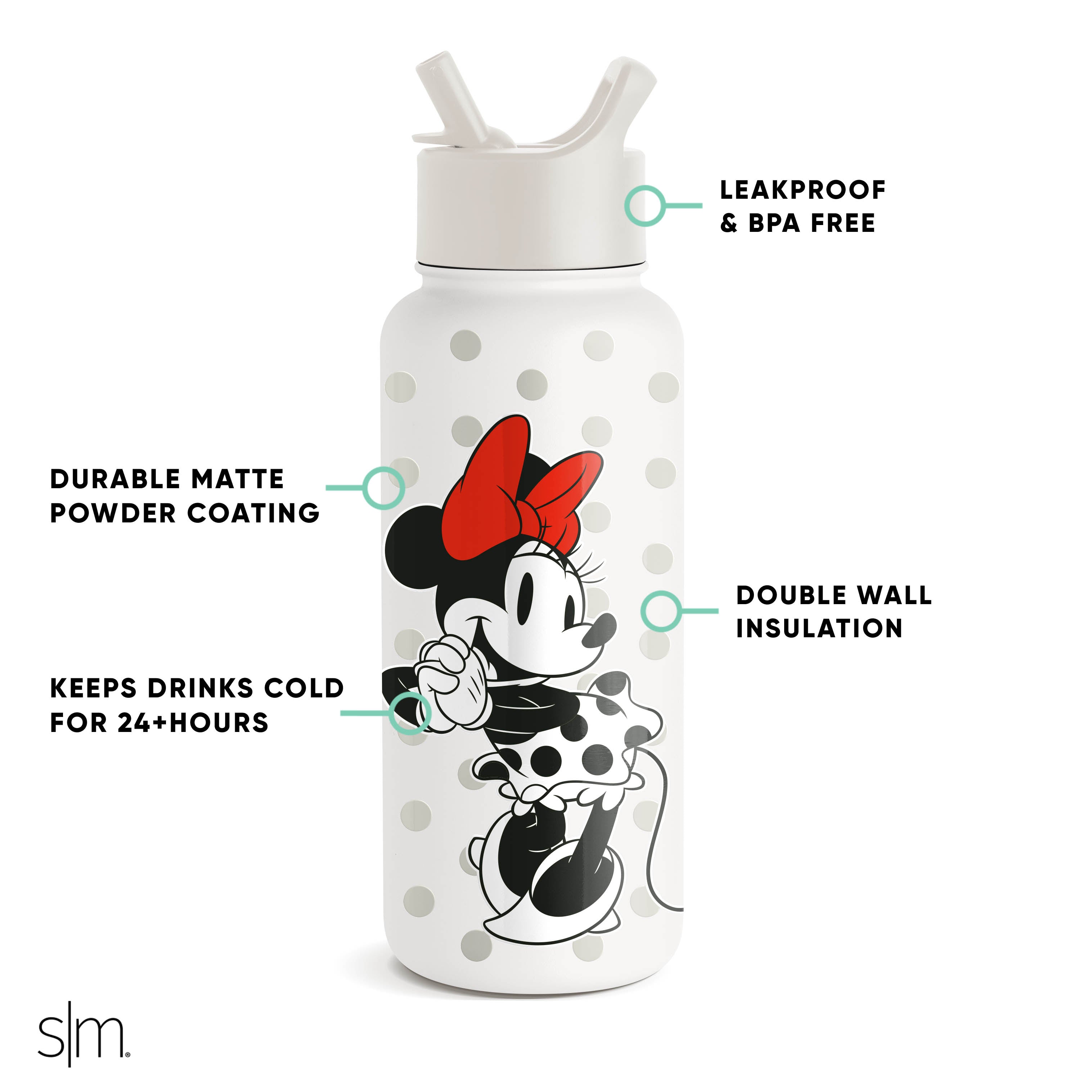 Disney Summit Insulated Water Bottle with Straw Lid - Leakproof Stainless Steel Thermos for Kids, School, Sports & Outdoor Activities
