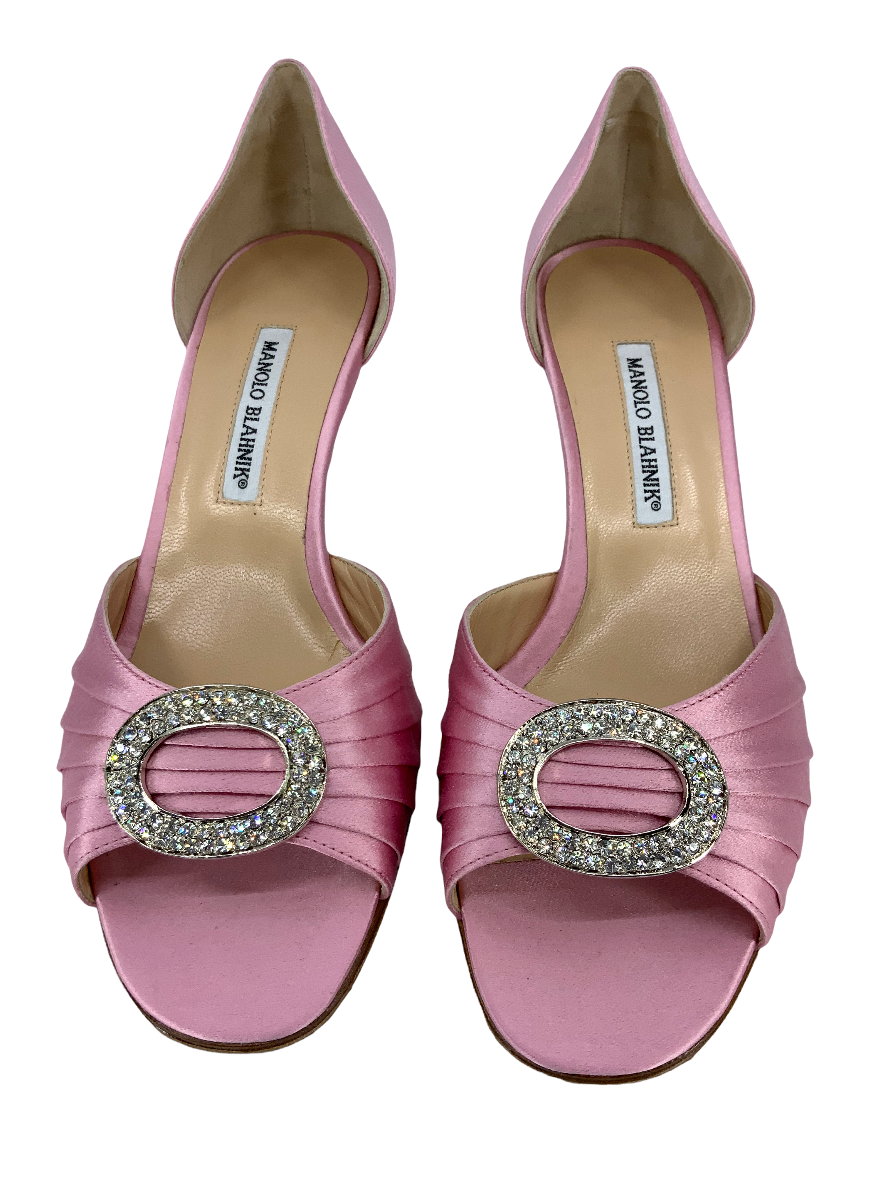 Manolo Blahnik Sedaraby Embellished Satin d'Orsay Pumps Women's Size 10.5 - Elegant Evening Shoes for Weddings, Parties & Special Occasions