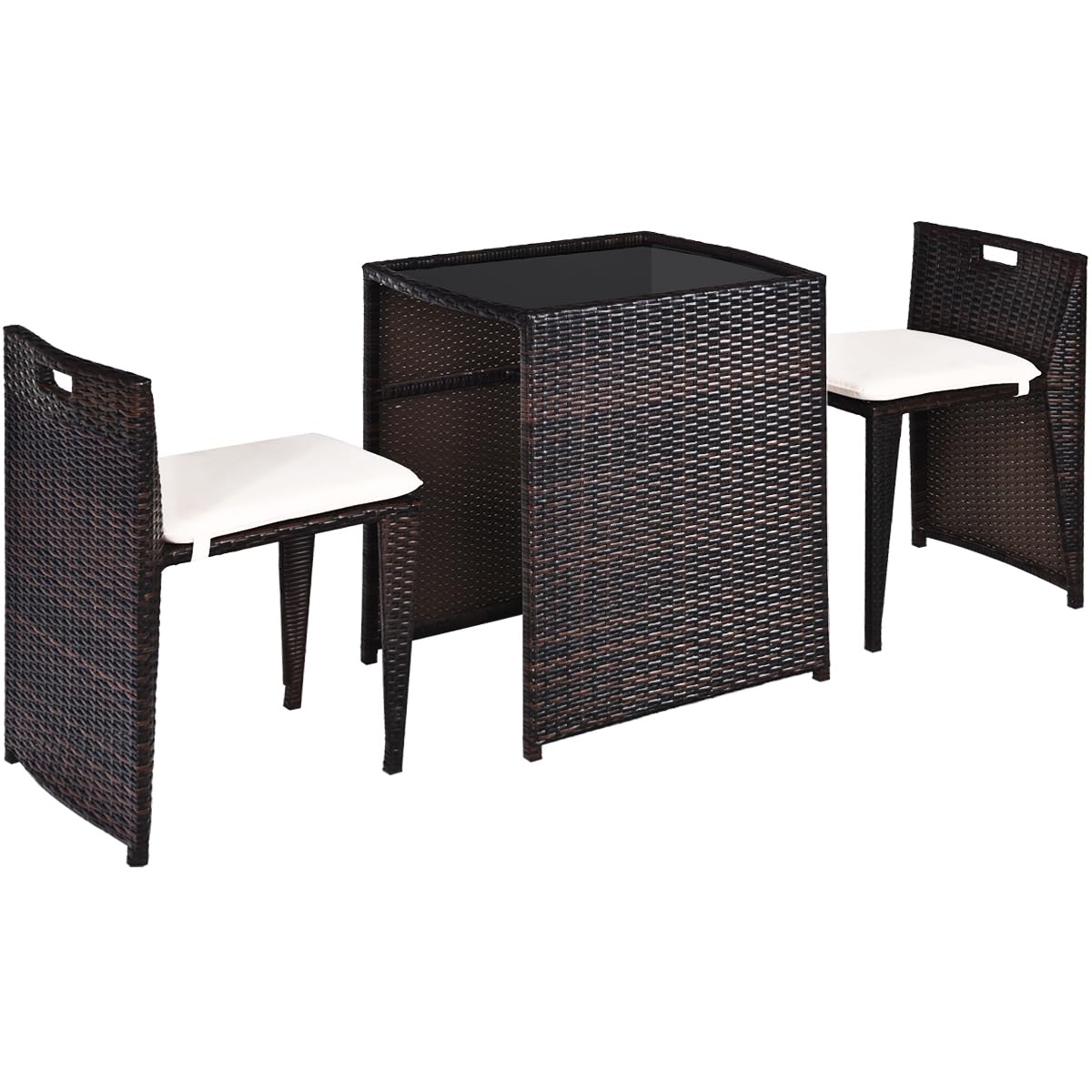 HappyGrill 3-Piece Wicker Patio Bistro Set - Outdoor Rattan Dining Table & Chairs with Cushions - Perfect for Yard, Deck, Garden, Poolside & Small Balcony Dining
