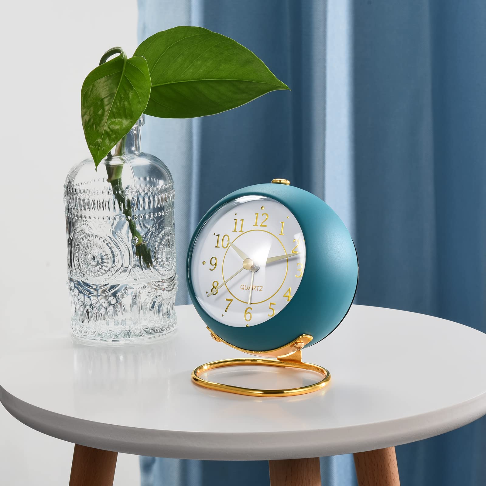 Vintage Analog Alarm Clock with Soft Backlight - Silent Non-Ticking Battery Powered Desk Clock for Bedroom, Kids Room, Office & Travel - Perfect Night Light for Bedside, Kitchen & Study (Blue)