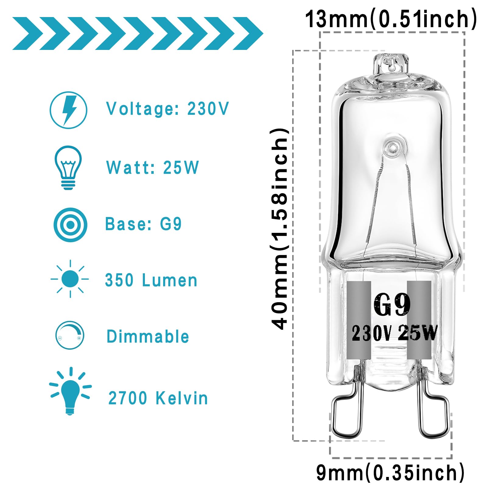 EKSAVE 4-Pack G9 Halogen Bulbs 25W 230V - Oven & Microwave Replacement Bulbs, 370lm, 300°C Heat Resistant - Perfect for Baking, Cooking & Wax Melting