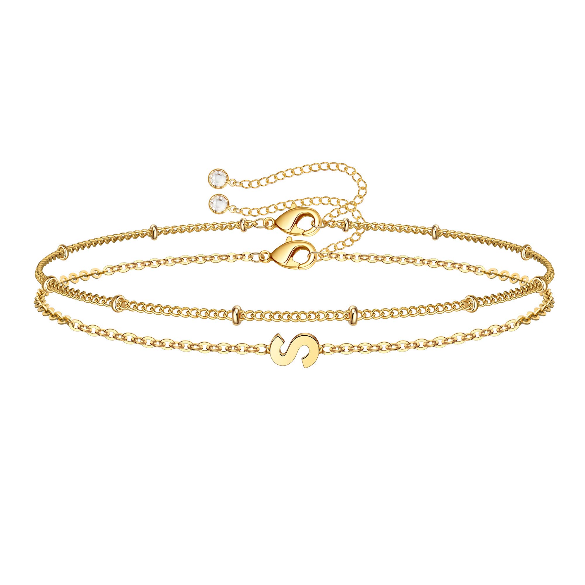 Personalized Initial Bracelets for Women - Layered Letter Charm Jewelry in Gold, Silver & Rose Gold | Dainty A-Z Initial Bracelet for Birthday Gifts | Perfect for Everyday Wear, Special Occasions & Gift Giving