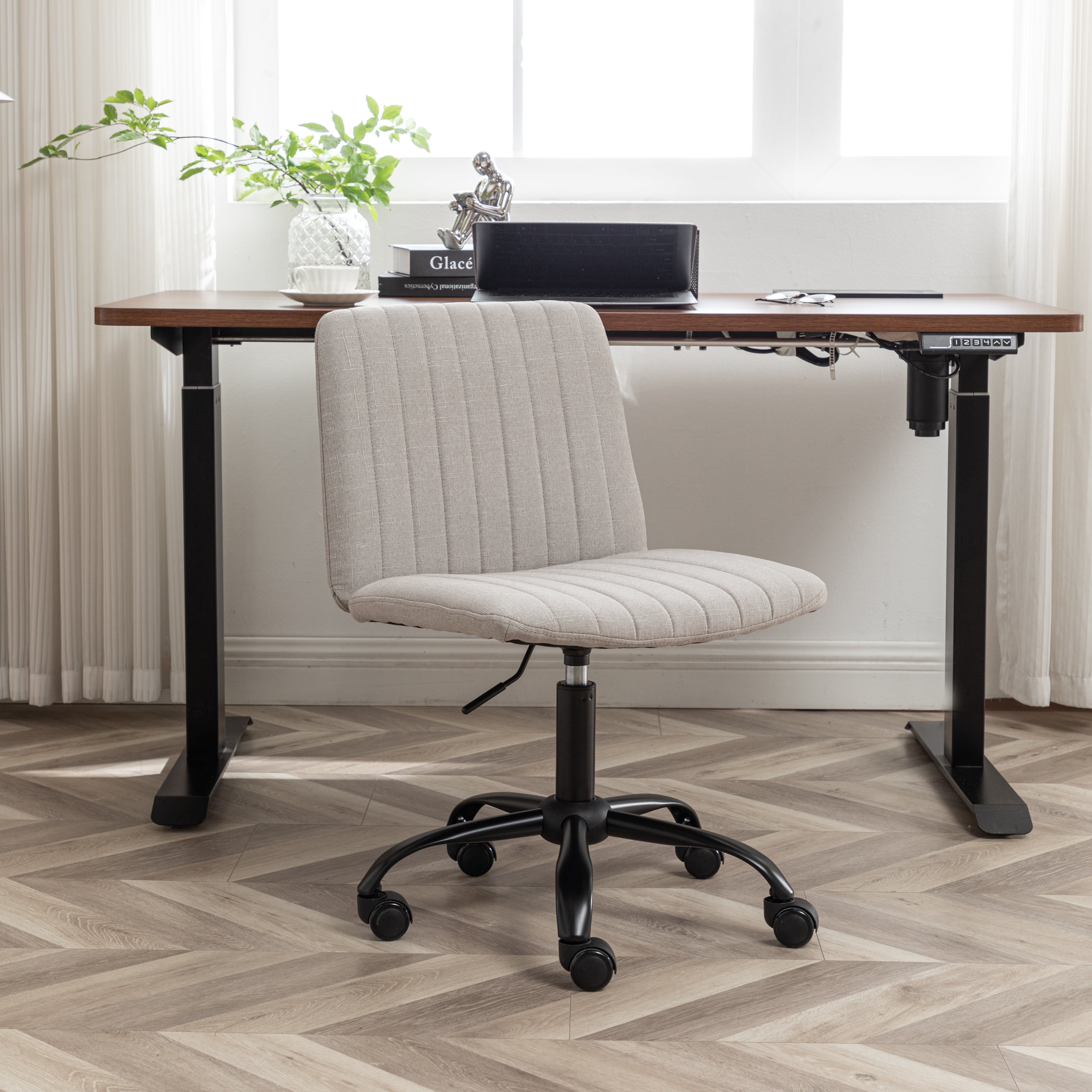 Roundhill Furniture Masar Fabric Swivel Office Chair - Ergonomic Desk Chair with Adjustable Height & Lumbar Support for Home & Office Workspace