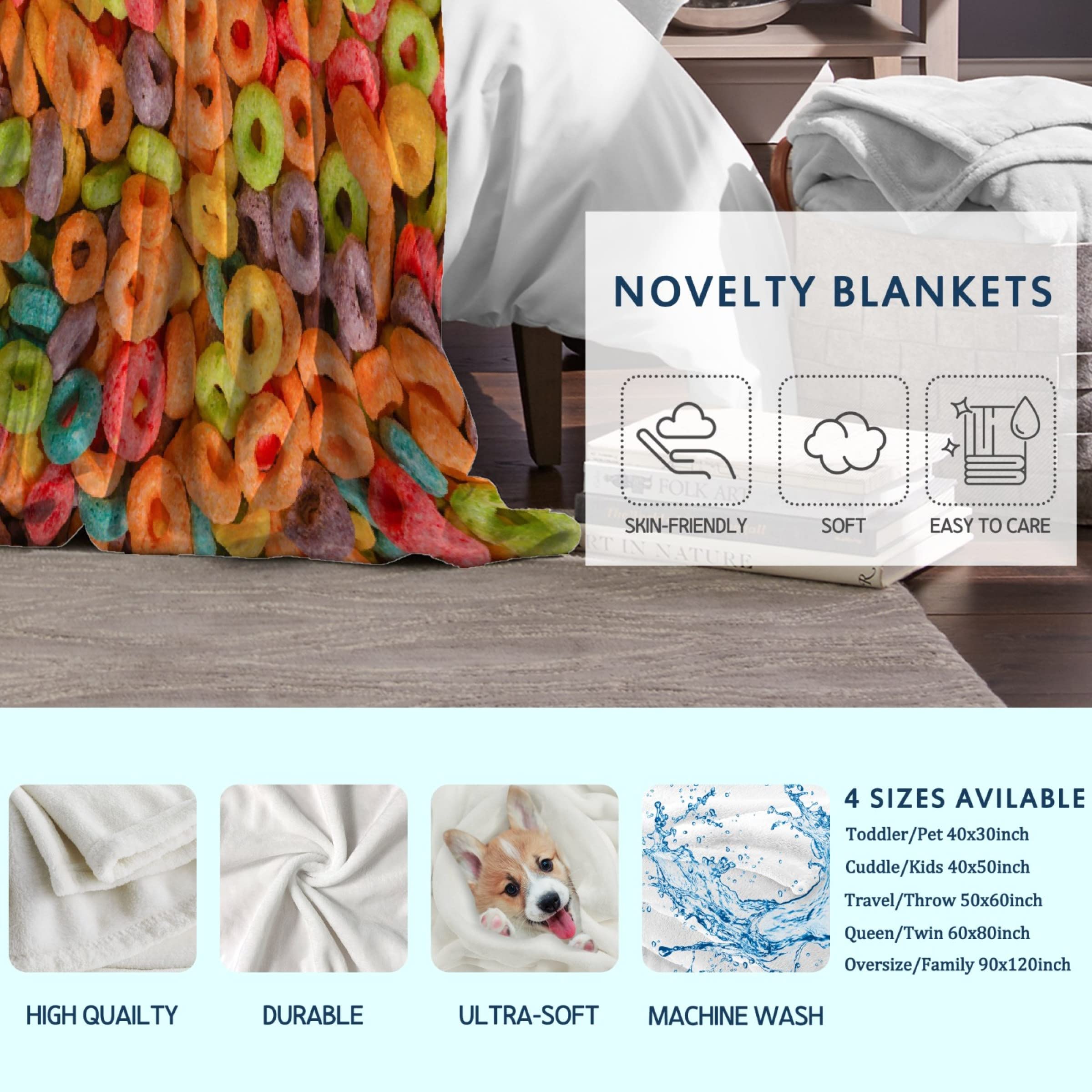Ultra Soft Fruit Hoops Cereal Plush Flannel Throw Blanket - 60