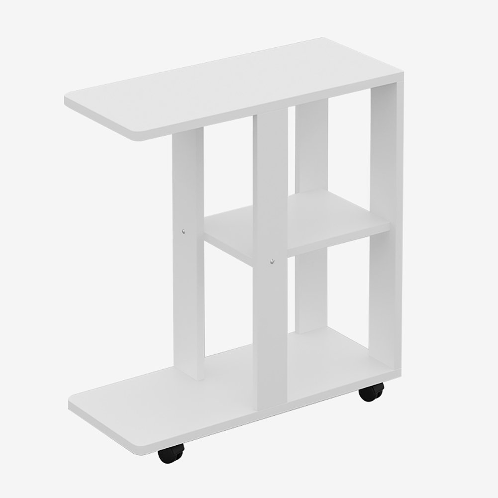 D&L White Waterproof C-Shaped Wood Side Table with Wheels - Vintage Style Sofa Table, Nightstand, Coffee Table for Living Room, Bedroom & Office - Perfect for Small Spaces, Home Decor & Telephone Stand