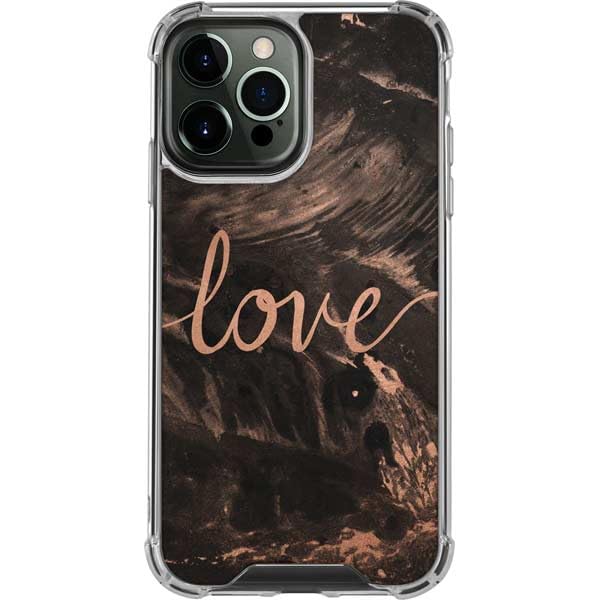 Skinit Clear Protective Phone Case for iPhone 13 Pro Max - Rose Gold & Black Love Design | Slim Scratch-Resistant Cover for Everyday Use & Fashion Protection
