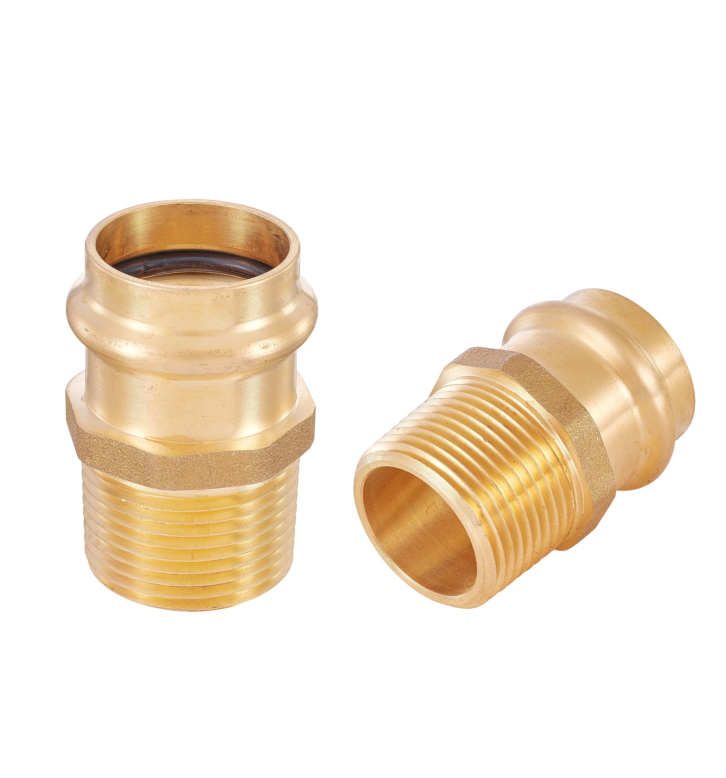 2-Pack EFIELD 1-Inch Press Brass x 1-Inch Male NPT Full Port Coupling Adapters - Perfect for Plumbing, HVAC, and Water Supply Systems