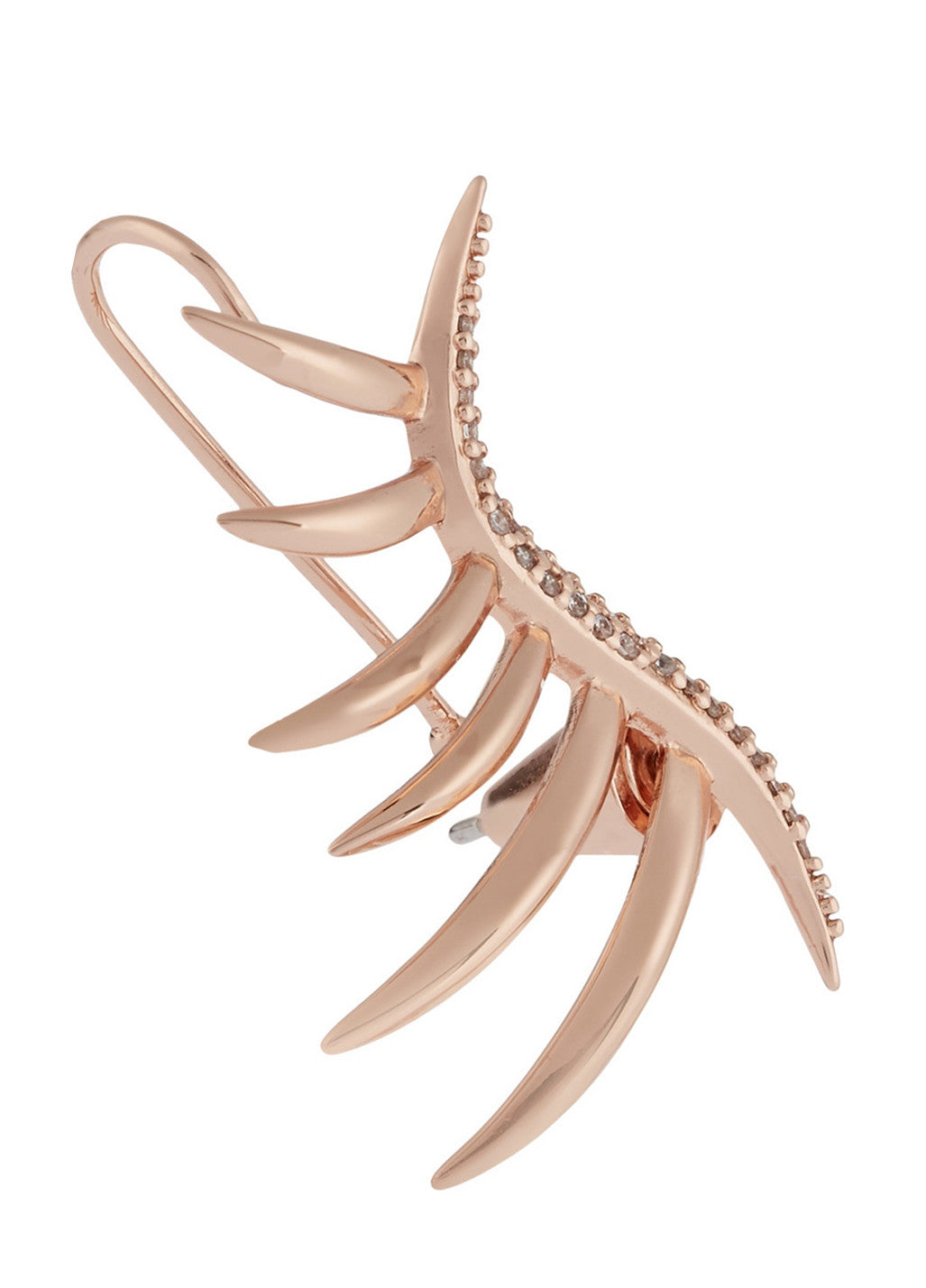 Rose Gold Pave Frond Earcuff - Elegant Leaf Design Ear Cuff Jewelry for Women, Perfect for Parties, Weddings & Everyday Wear