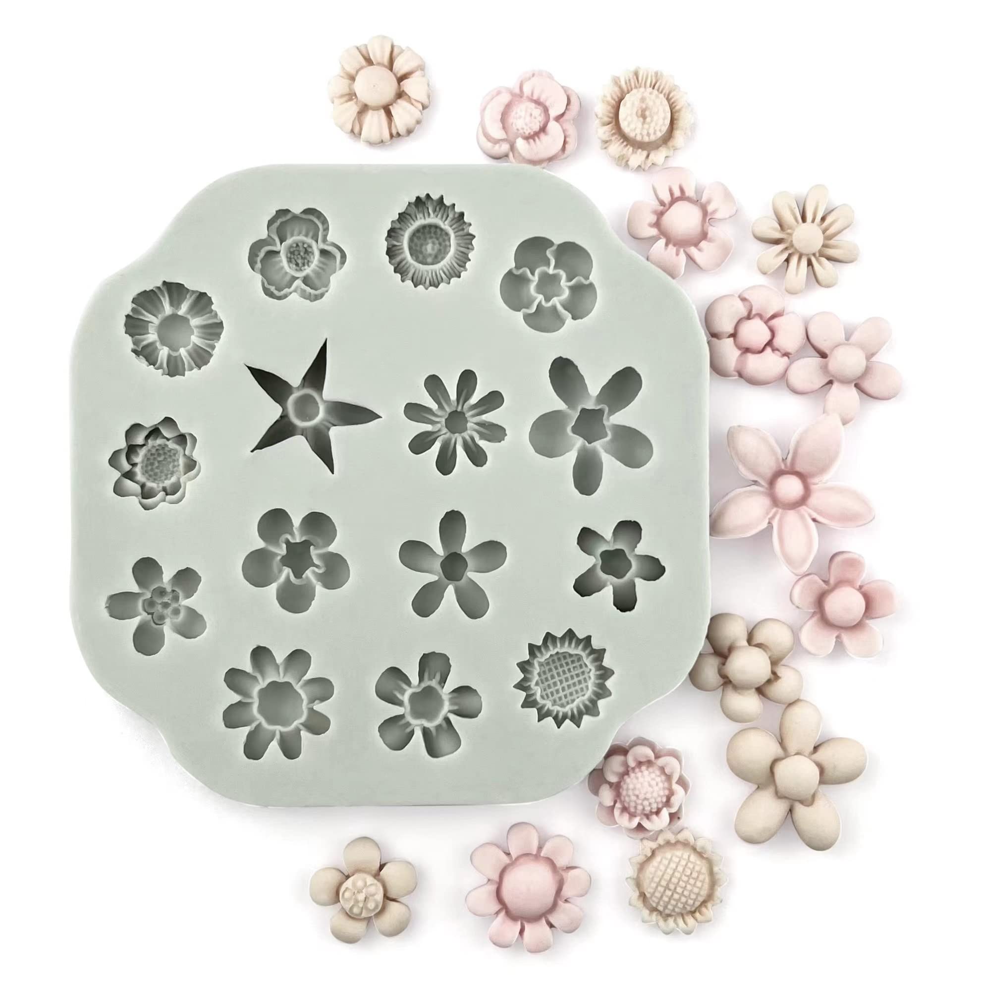 Premium 2Pcs Polymer Clay Molds for Jewelry Making - Daisy, Sunflower & Rose Miniature Silicone Molds (15 Flowers) | DIY Earrings, Pendants & Craft Decorations | Perfect for Resin Art, Polymer Clay Projects & Handmade Jewelry Gifts
