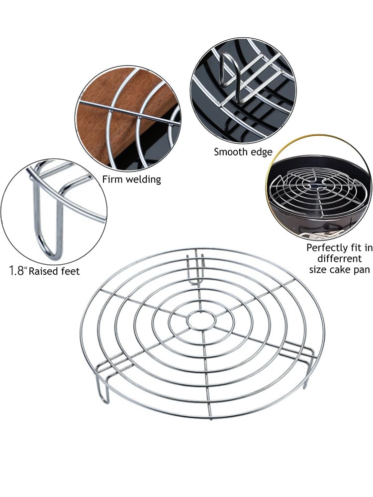 Stainless Steel Grill Wire Cooling Rack - 10.2 Inch Round Oven Rack for Baking, BBQ, Air Fryer & Pressure Cooking | Durable 1.8