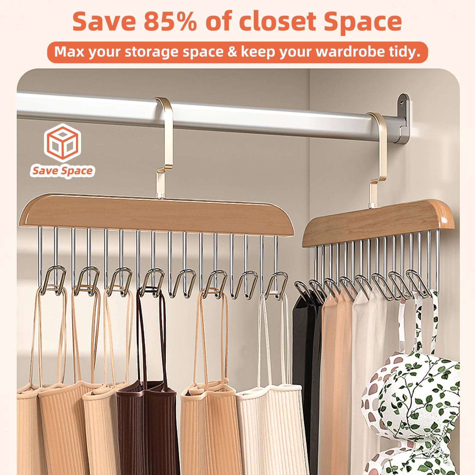 2-Pack Anti-Slip Multi Hook Coat Racks - 360° Swivel Belt Hanger with 8 Hooks for Closet Organizer - Perfect for Belts, Ties, Tank Tops, Bras & Scarves - Space-Saving Storage Solution for Bedroom, Closet or Dorm Organization