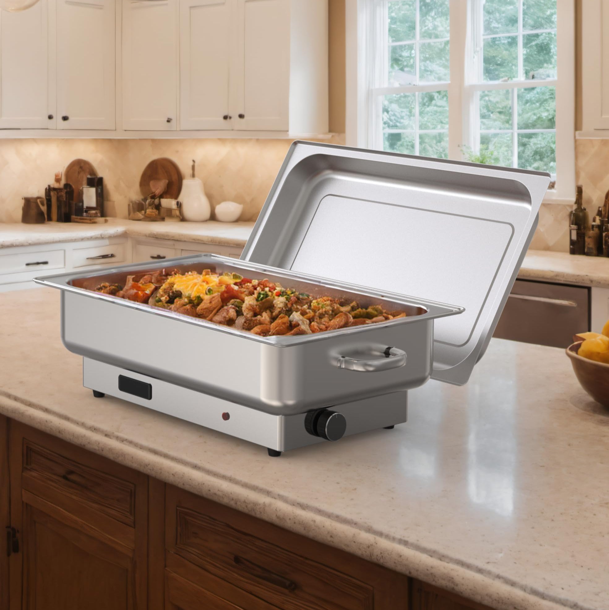 GARVEE 2 Pack Electric Chafing Dish Buffet Set - 9QT Stainless Steel Commercial Food Warmer with Temperature Control Display for Catering, Weddings, Parties, Restaurants & Buffets - Keep Food Warm for Hours