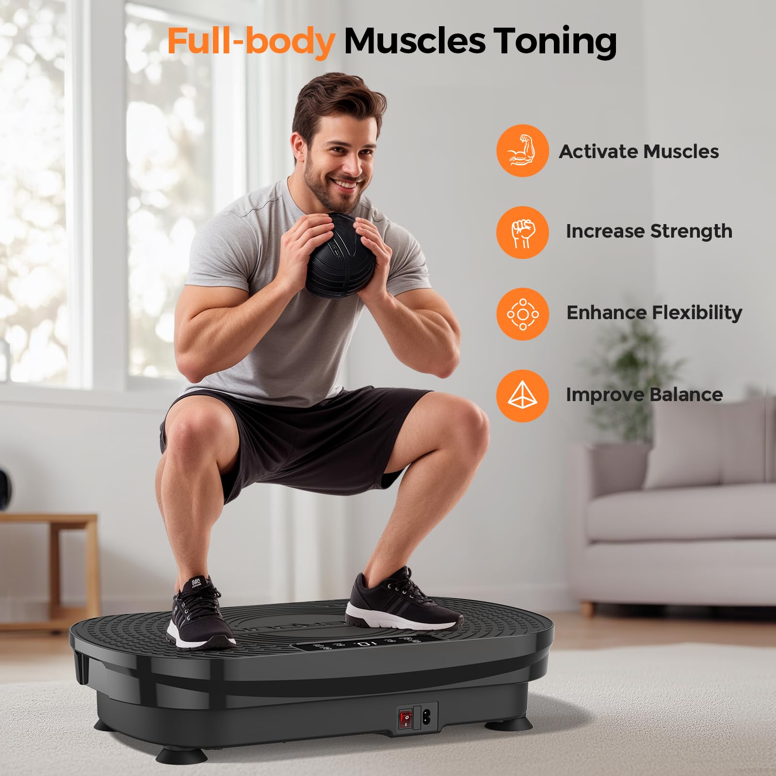 FEIERDUN Vibration Plate Exercise Machine for Weight Loss & Toning - Whole Body Vibration Platform with Resistance Bands & Remote Control - Home Gym Workout Equipment for Fitness & Recovery