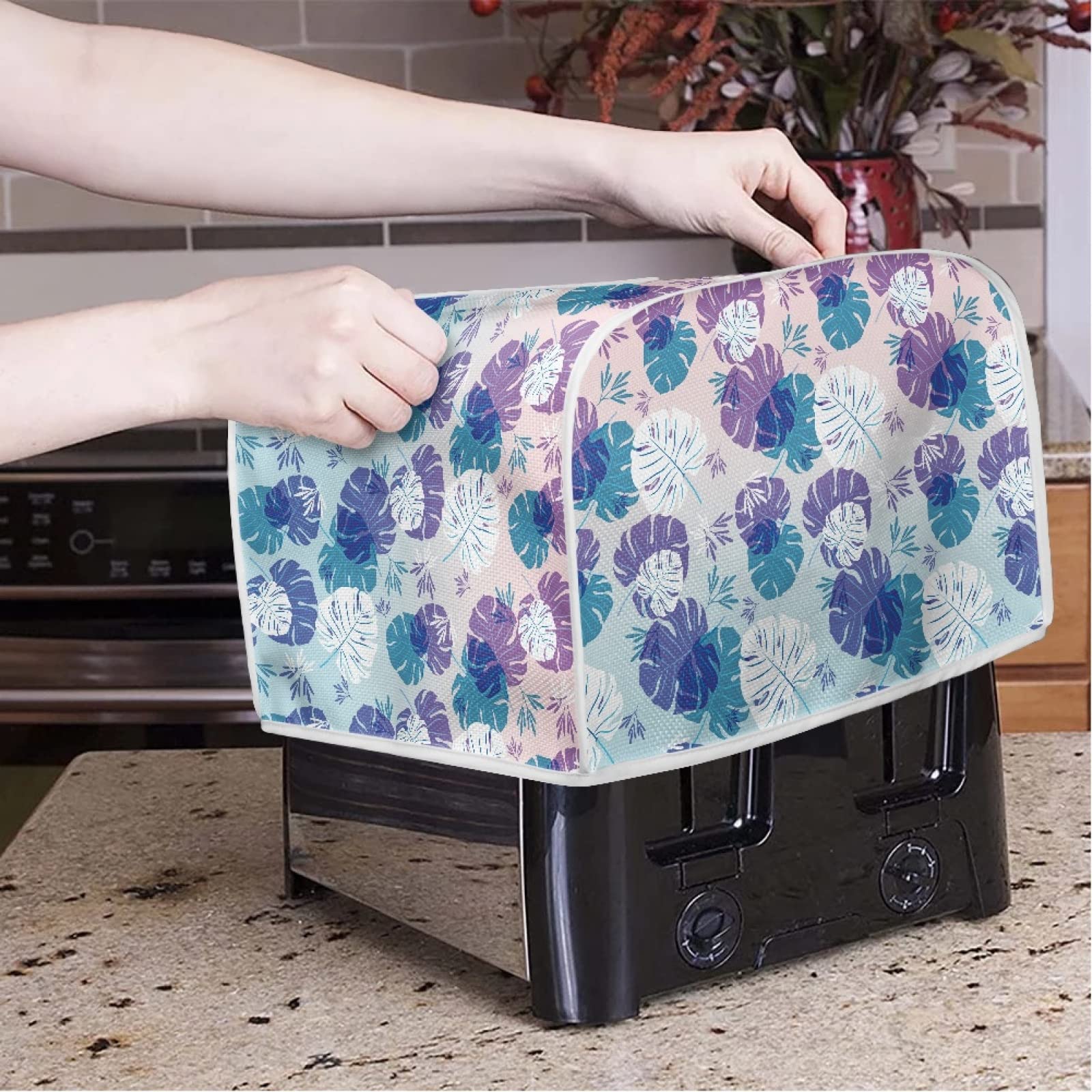 Coldinair Tropical Palm Leaves Print 2 Slice Toaster Cover & Bread Maker Cover - Dustproof Small Kitchen Appliance Protector for Toasters & Bread Machines - Perfect for Kitchen Countertop Protection & Fingerprint Prevention