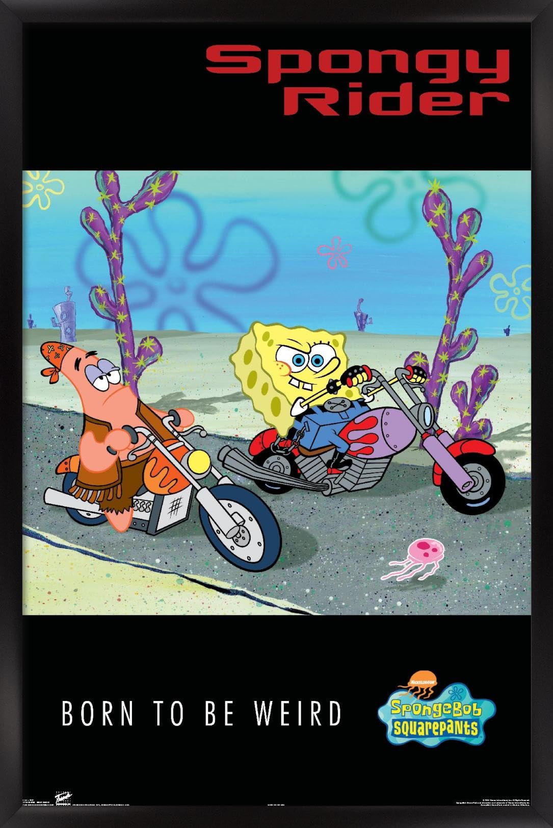 Trends International Nickelodeon SpongeBob SquarePants Biker Wall Poster - 14.725 x 22.375 Inches, Black Framed Art Print - Perfect for Kids' Room Decor, Teen Bedroom & Cartoon Lovers' Gift