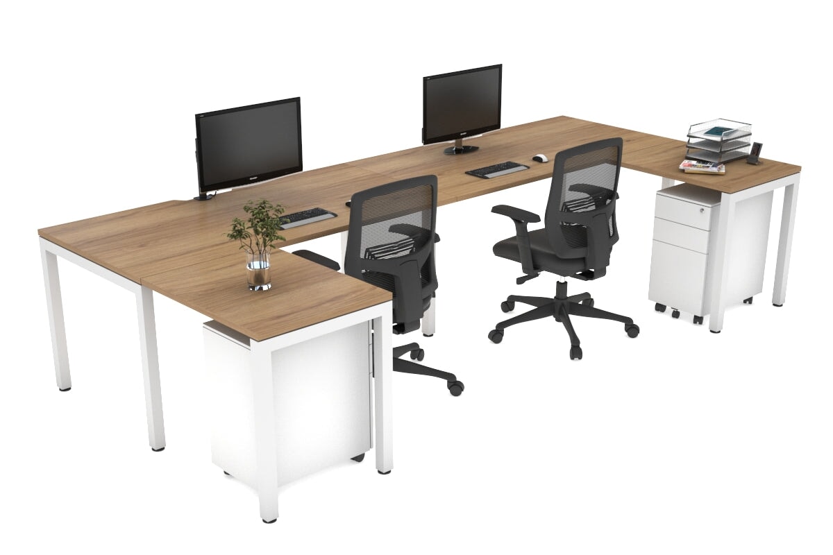 Quadro Square Legs 2-Person Corner Workstation - U-Shaped Office Desk with White Frame (1400L x 1800W) | Cable Management Scallop | Perfect for Home Office & Small Business Workspaces