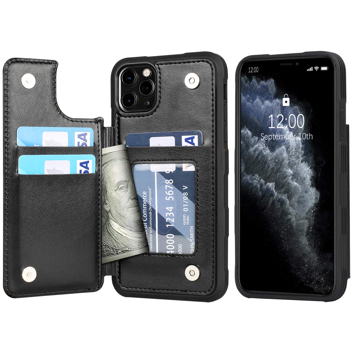 Premium PU Leather Wallet Case for iPhone 11 Pro Max (6.5 Inch) - Flip Cover with Card Slots & RFID Protection - Perfect for Everyday Use, Travel & Business (Black, 2019 Model)