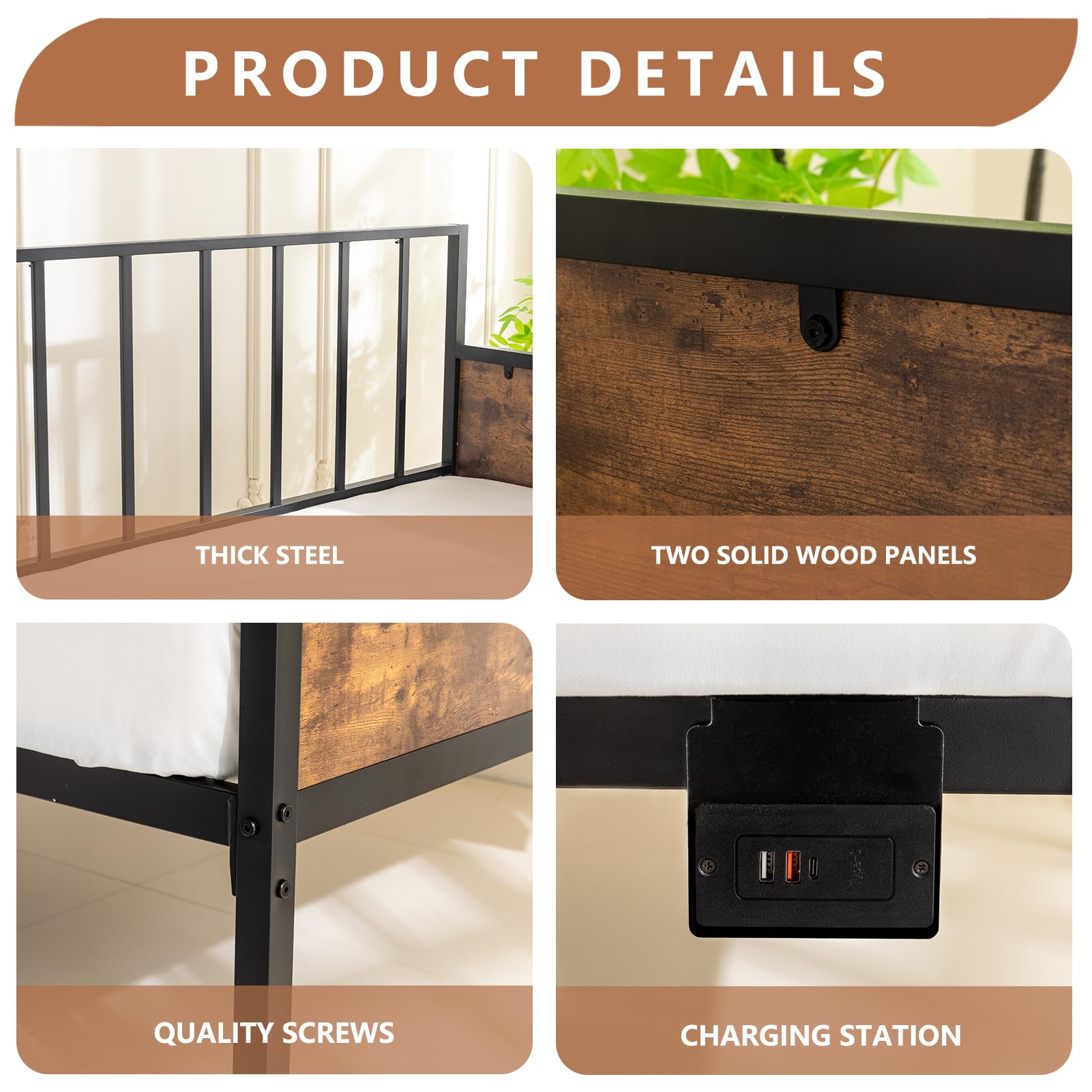 MAXYOYO Farmhouse Metal Daybed with USB Charging Station & LED Lights - Sturdy Day Bed Frame for Living Room, Guest Room, or Dorm - Perfect for Relaxing, Napping & Stylish Home Decor