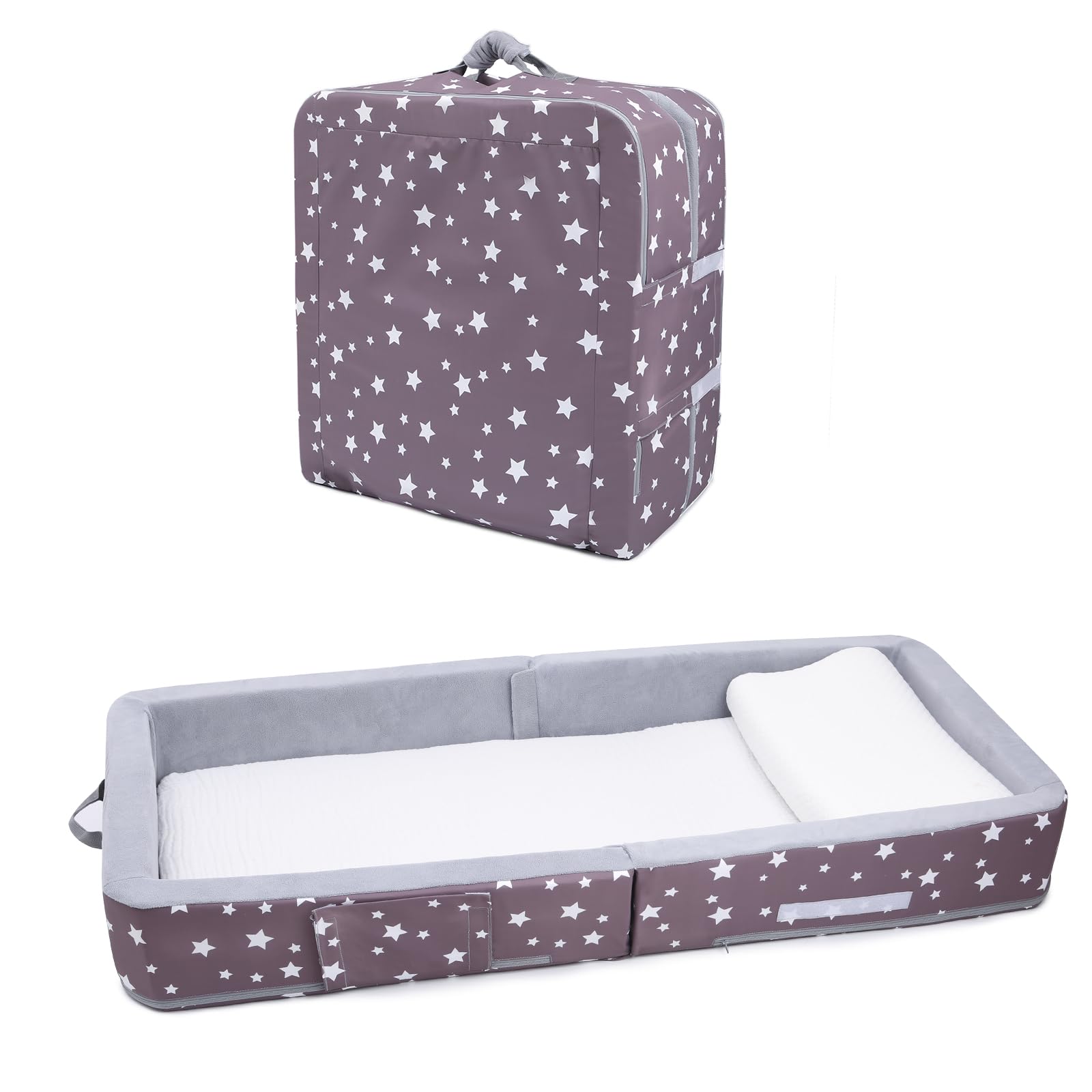 Foldable Toddler Floor Bed with Safety Rails - Portable Travel Cot for Kids - Soft Foam Sleeping Mat for Home, Daycare & Camping Trips
