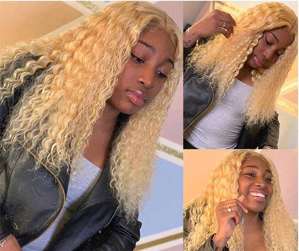 613 Human Hair Wigs with T-Part Lace Front - 150% Density Glueless Deep Wave/Curly Wigs with Baby Hair (22 Inches) - Perfect for Daily Wear, Cosplay & Special Occasions