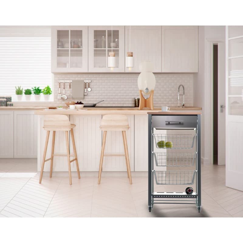 DON HIERRO - Stainless Steel Rolling Kitchen Cart with Locking Wheels | Mobile Kitchen Island for Small Spaces | Perfect for Food Prep, Storage & Serving | Ideal for Apartments, Dorms & Compact Kitchens