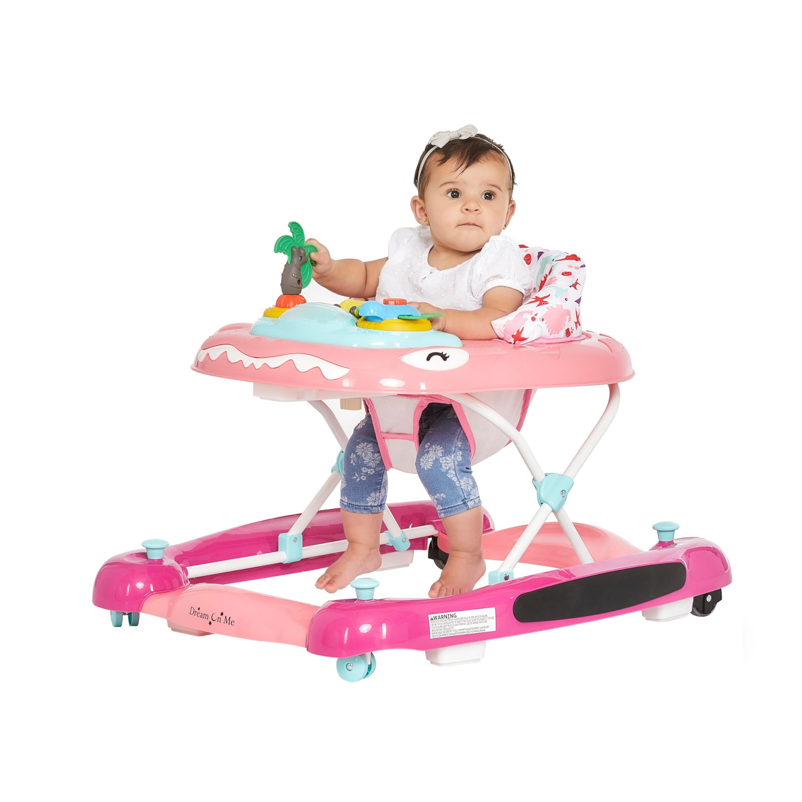 Dream On Me Baby Steps Baby Walker in Pink - Adjustable 3-Position Height, Removable Tray & Foldable Design for Easy Storage | Perfect for Learning to Walk, Indoor Play & Parent-Assisted Baby Mobility