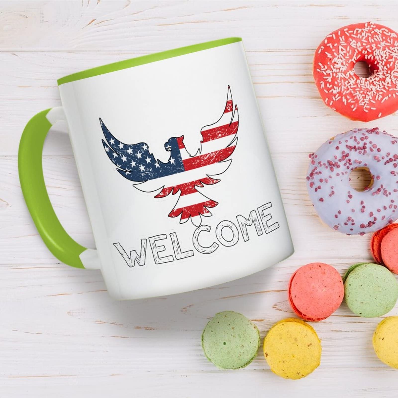 Funny Thanksgiving Coffee Mug - 11oz Ceramic Farmhouse Mug with USA Flag Design, Motivational Gifts for Workers, Elderly, Mom & Girlfriend - Perfect for 4th of July, Office Use & Holiday Celebrations