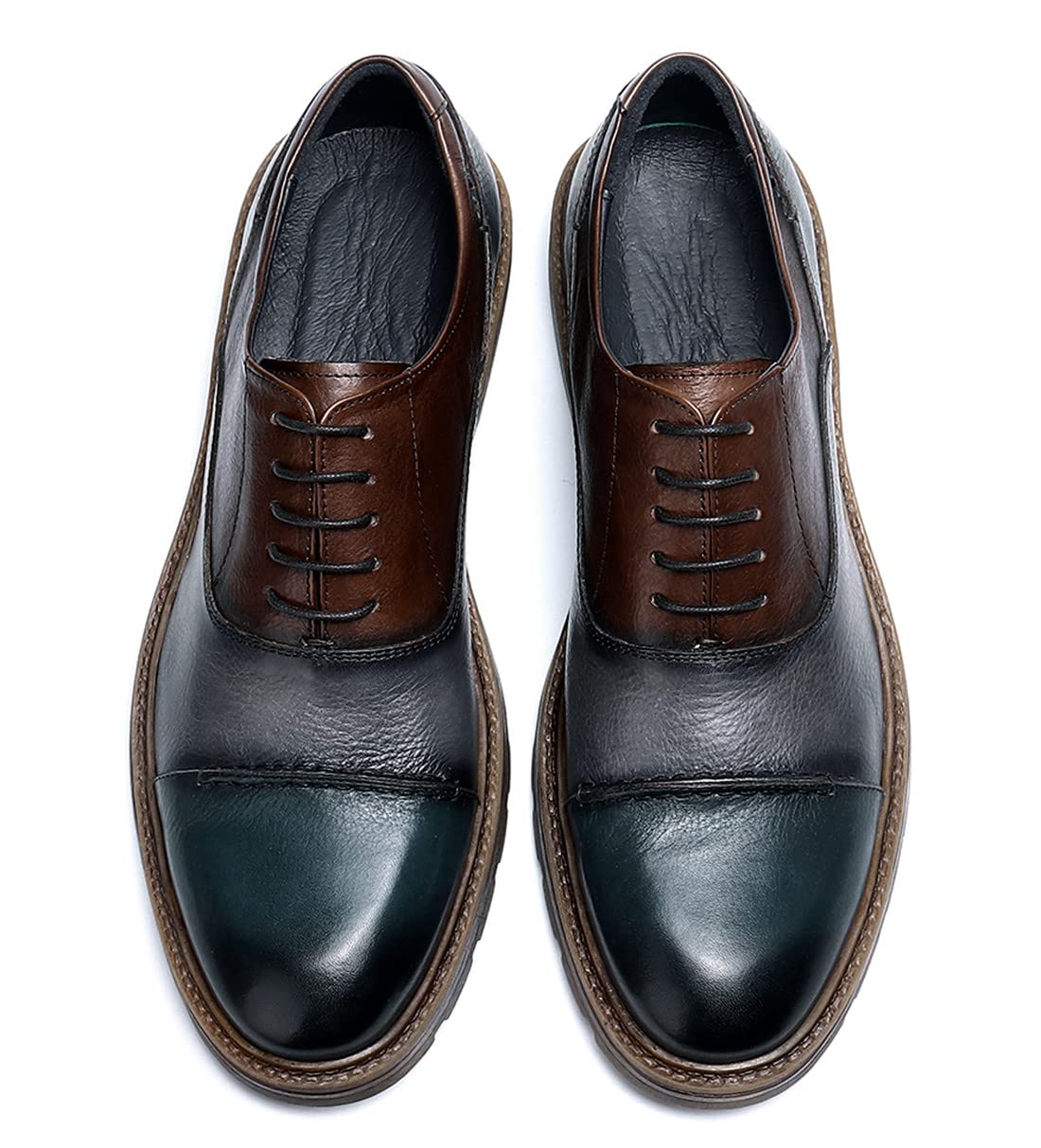 Premium Men's Leather Dress Shoes - Classic Cap Toe Oxfords & Derby Style in Blue & Brown | Formal Business Attire, Wedding & Office Wear
