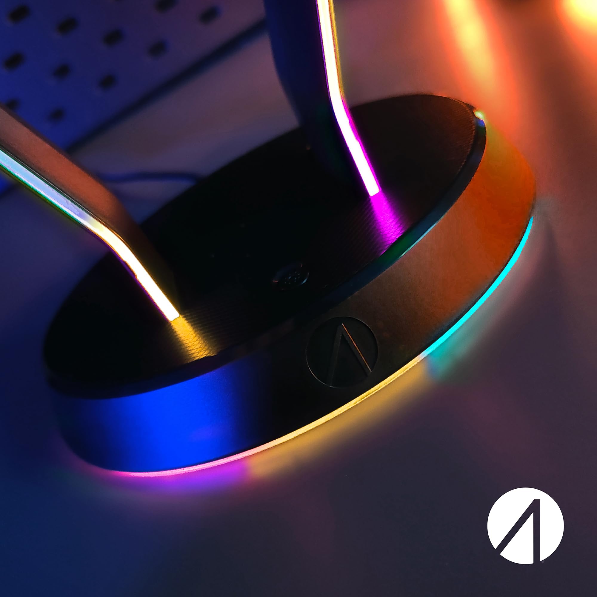 Stealth LED Gaming Headset Stand with RGB Lighting for PS5, PS4, Xbox, Nintendo Switch & PC - USB Powered Headphone Holder with Storage Base & 12 Color Modes - Perfect for Gaming Setup & Desk Organization