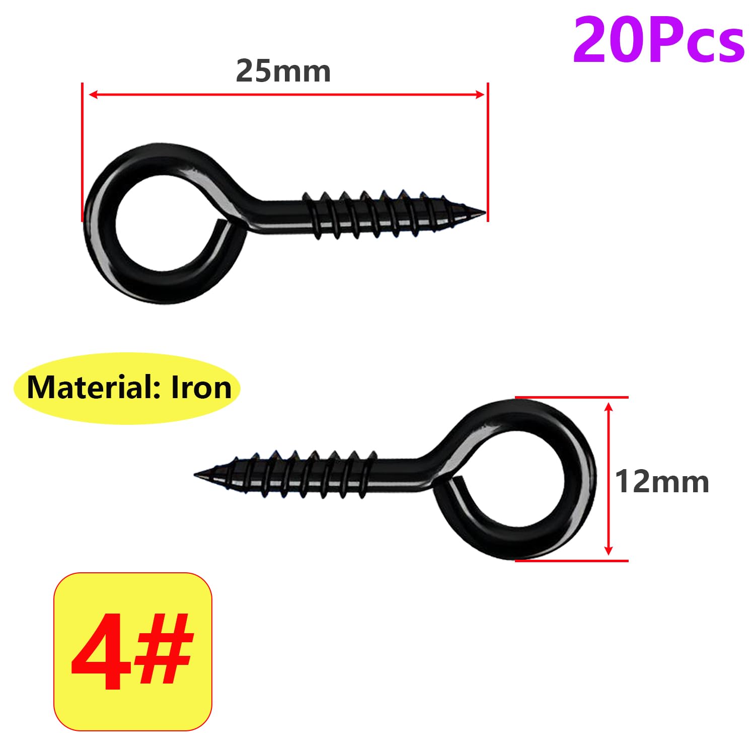 20PCS 25mm Black Screw Eye Hooks - Heavy Duty Eye Bolts for Hanging Hammocks, Swing Chairs, Planters & Home Decor - Indoor & Outdoor Use