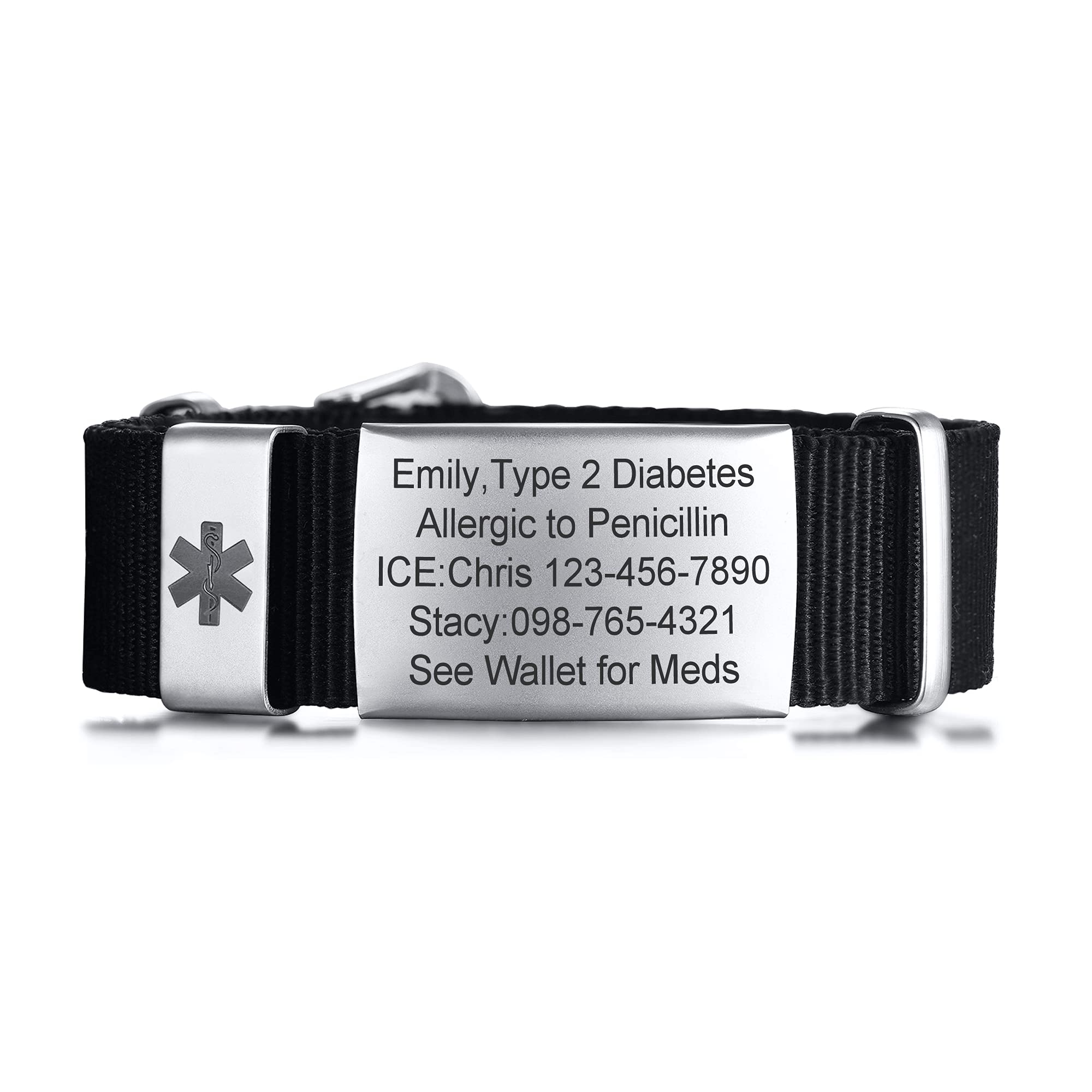 VNOX Custom Medical Alert Bracelet for Men & Women - Adjustable Sport Medical ID Bracelet for Emergency Health Conditions - Perfect for Running, Hiking & Daily Wear