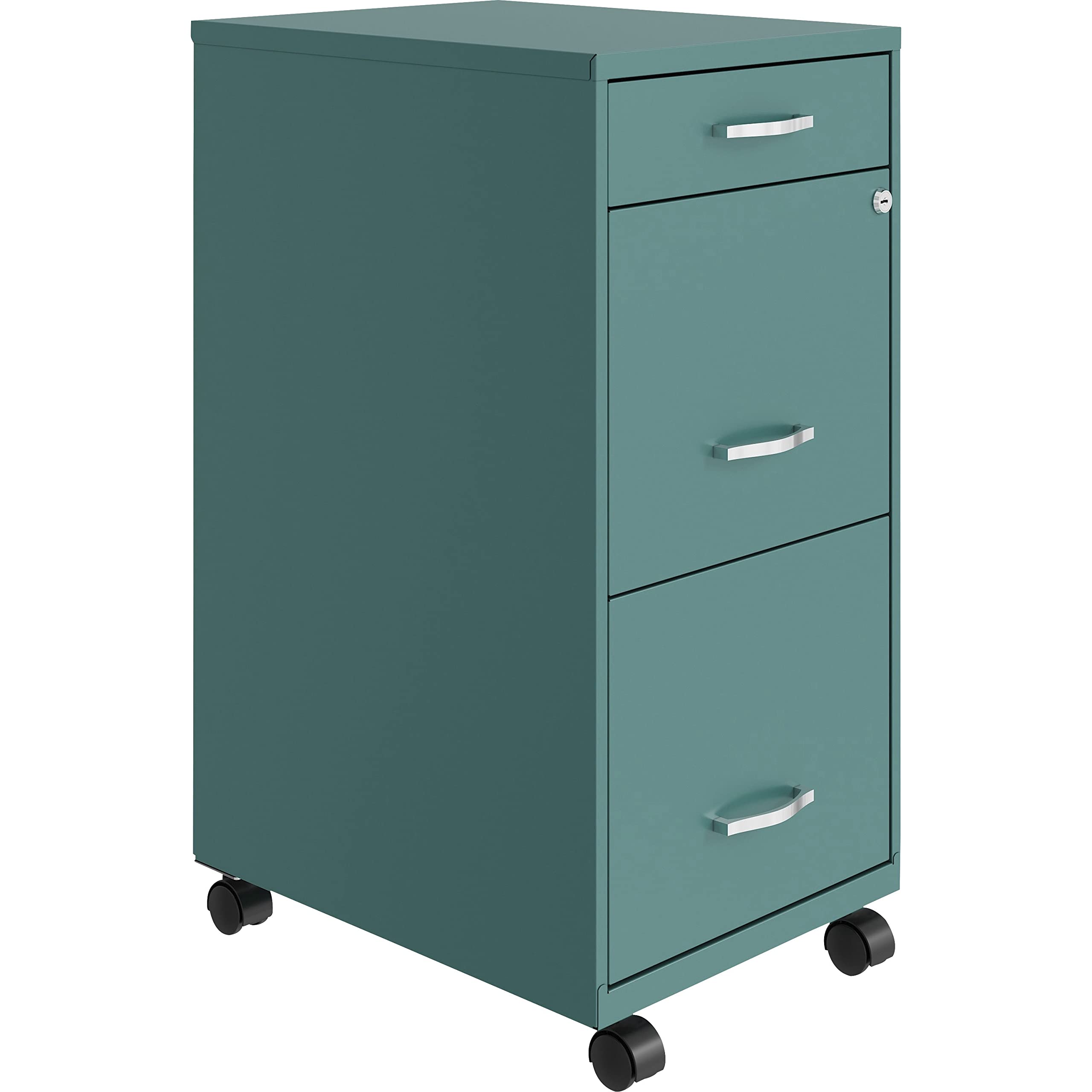 Lorell LYS SOHO 3-Drawer Mobile File Cabinet in Teal - Compact Storage for Office, Home, or Workspace Organization