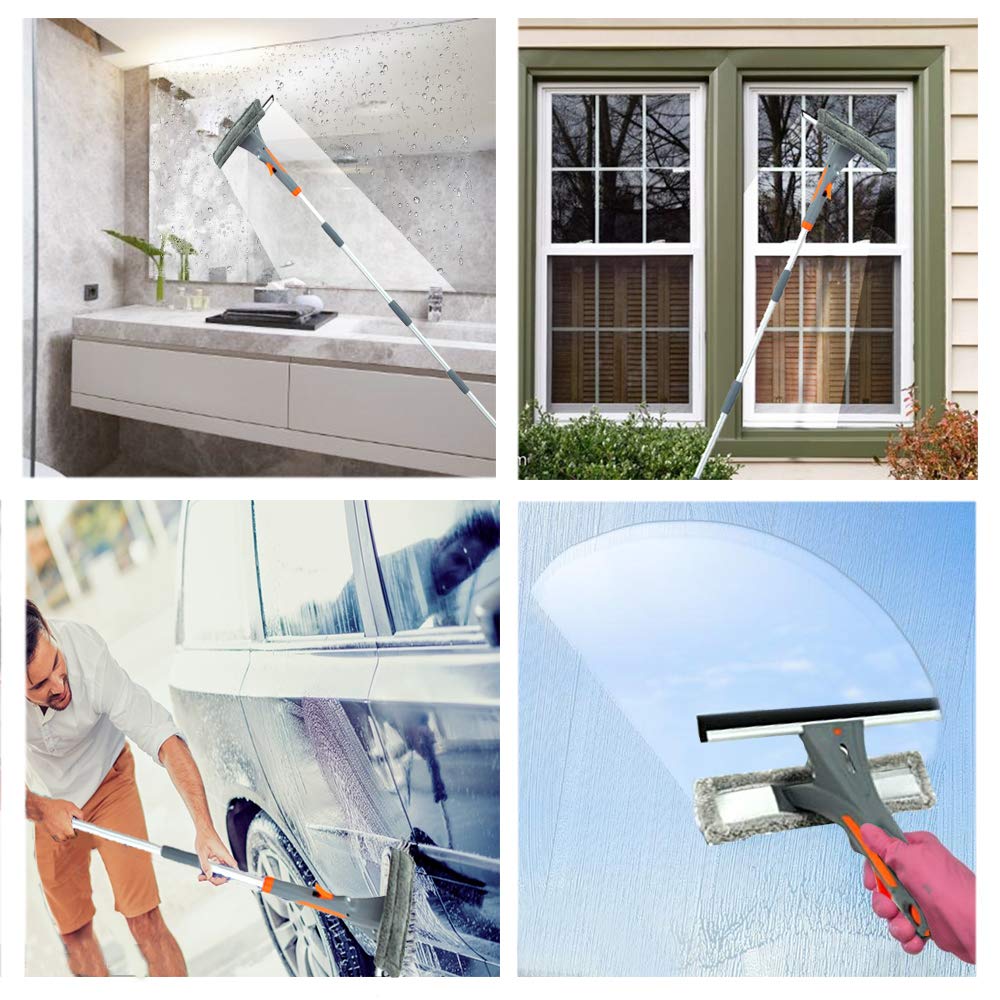 2022 Upgraded 3-in-1 Extendable Window Squeegee with Spray - 76'' Adjustable Window Cleaner Kit for Indoor & Outdoor High Windows (Includes 2 Pads) - Perfect for Hard-to-Reach Windows, Balcony Glass & Skylight Cleaning