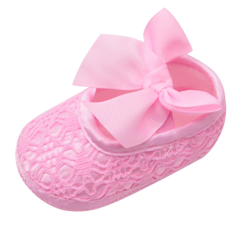 Kelon Baby Girls Princess Shoes - Soft Non-Slip Cloth Sole with Bowknot - Pink Crib Shoes for Newborns & Toddlers - Perfect for First Steps, Photo Shoots & Special Occasions