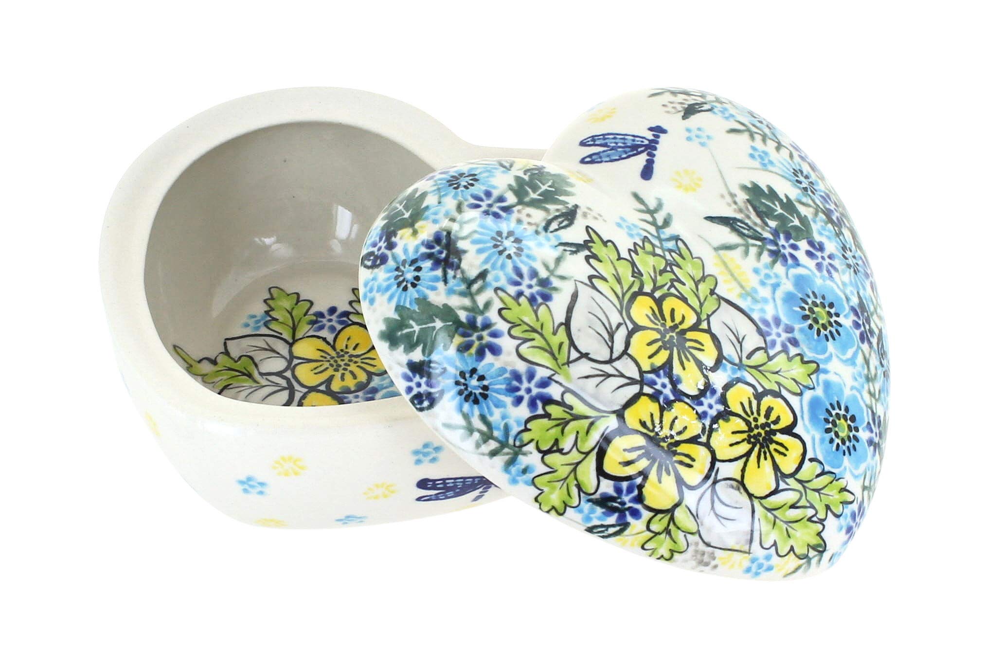 Handmade Blue Rose Polish Pottery Alyssa Large Heart Box - Elegant Ceramic Jewelry Storage & Gift Box for Valentine's Day, Wedding, Anniversary & Home Decor