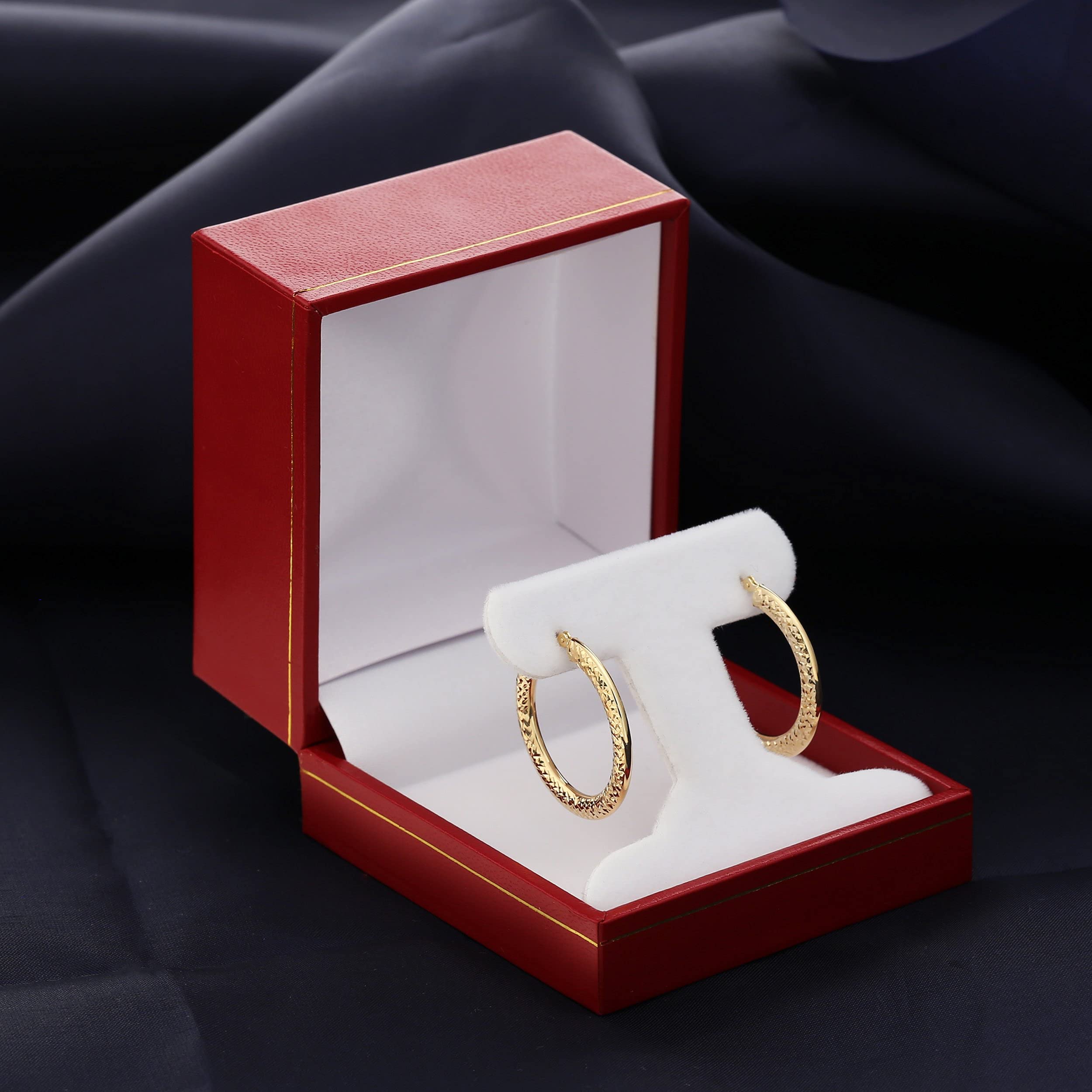 14K Yellow Gold Diamond-Cut Flat Hoop Earrings - 2mm Tube Thickness - Minimalist Everyday Jewelry for Women - Perfect for Work, Date Night & Special Occasions