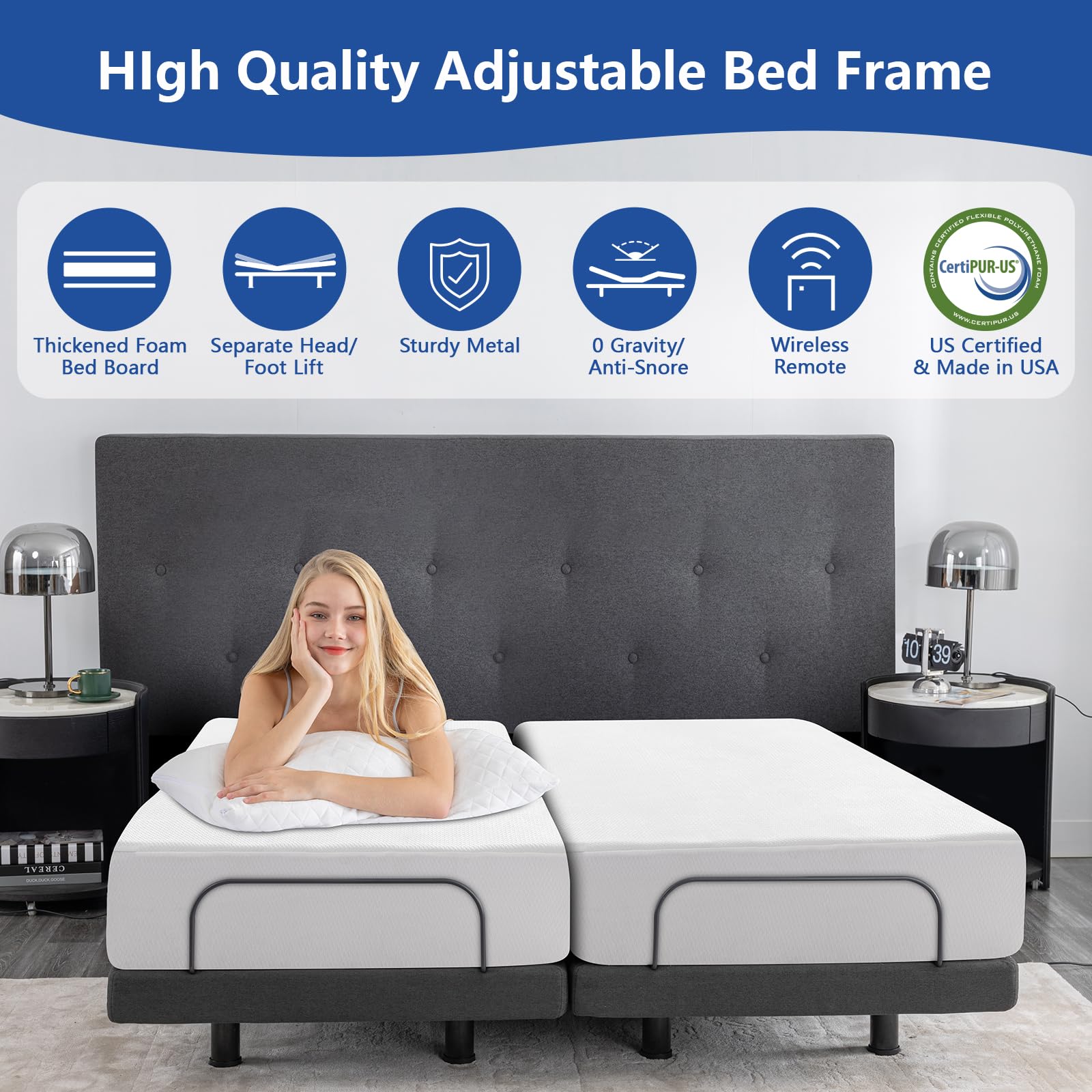 10 Inch Gel Memory Foam Adjustable Bed Base with Mattress - Medium Firm Mattress in a Box, Electric Smart Bed Frame with Thickened Form & Wireless Remote - Perfect for Back Pain Relief, Home Office, and Bedroom Comfort