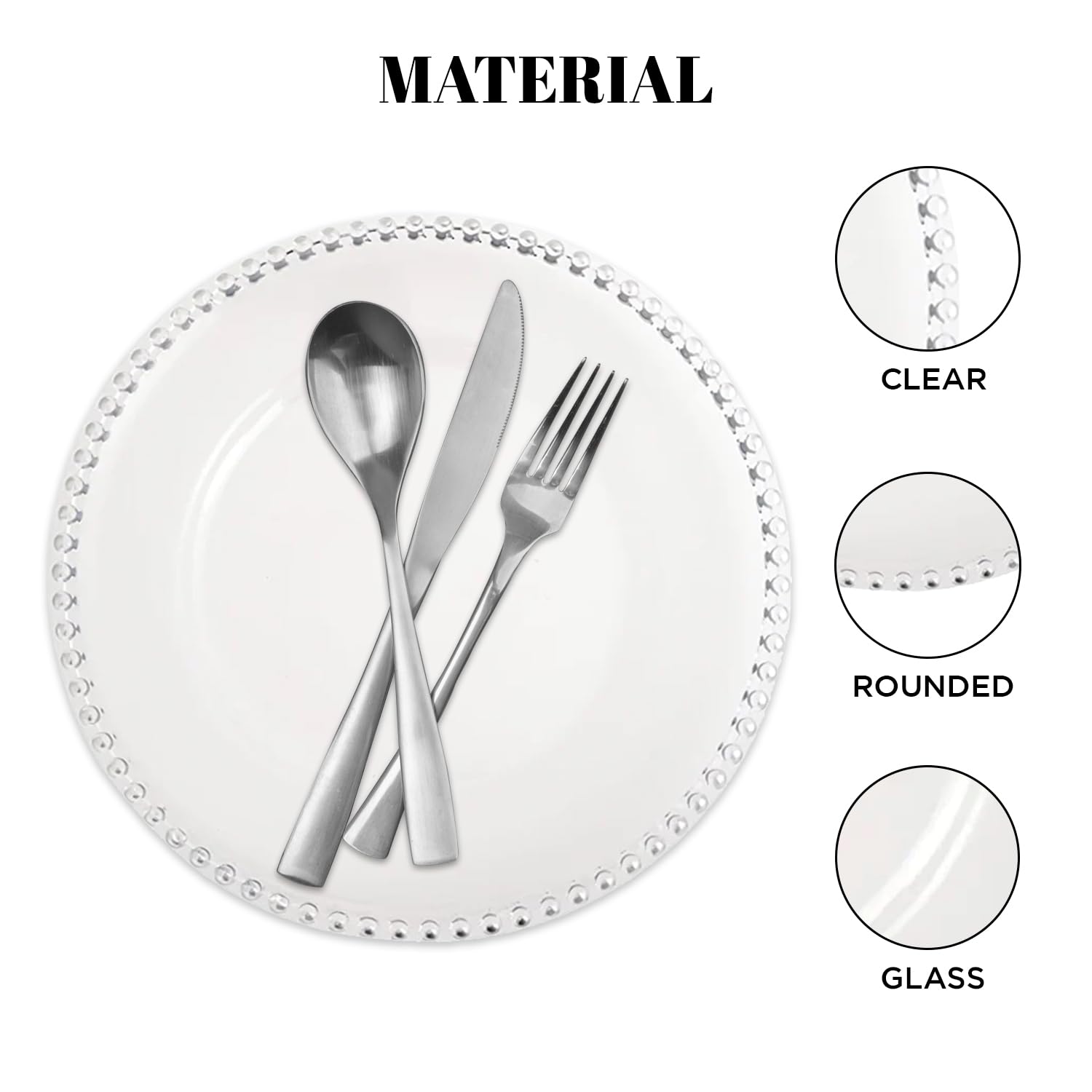 MYEventProducts 8-Pack 13 Inch Clear Glass Charger Plates - Heavy Duty Wedding Reception Plates, Durable Party Supplies for Formal Dinners, Buffets & Special Events (CLEAR)