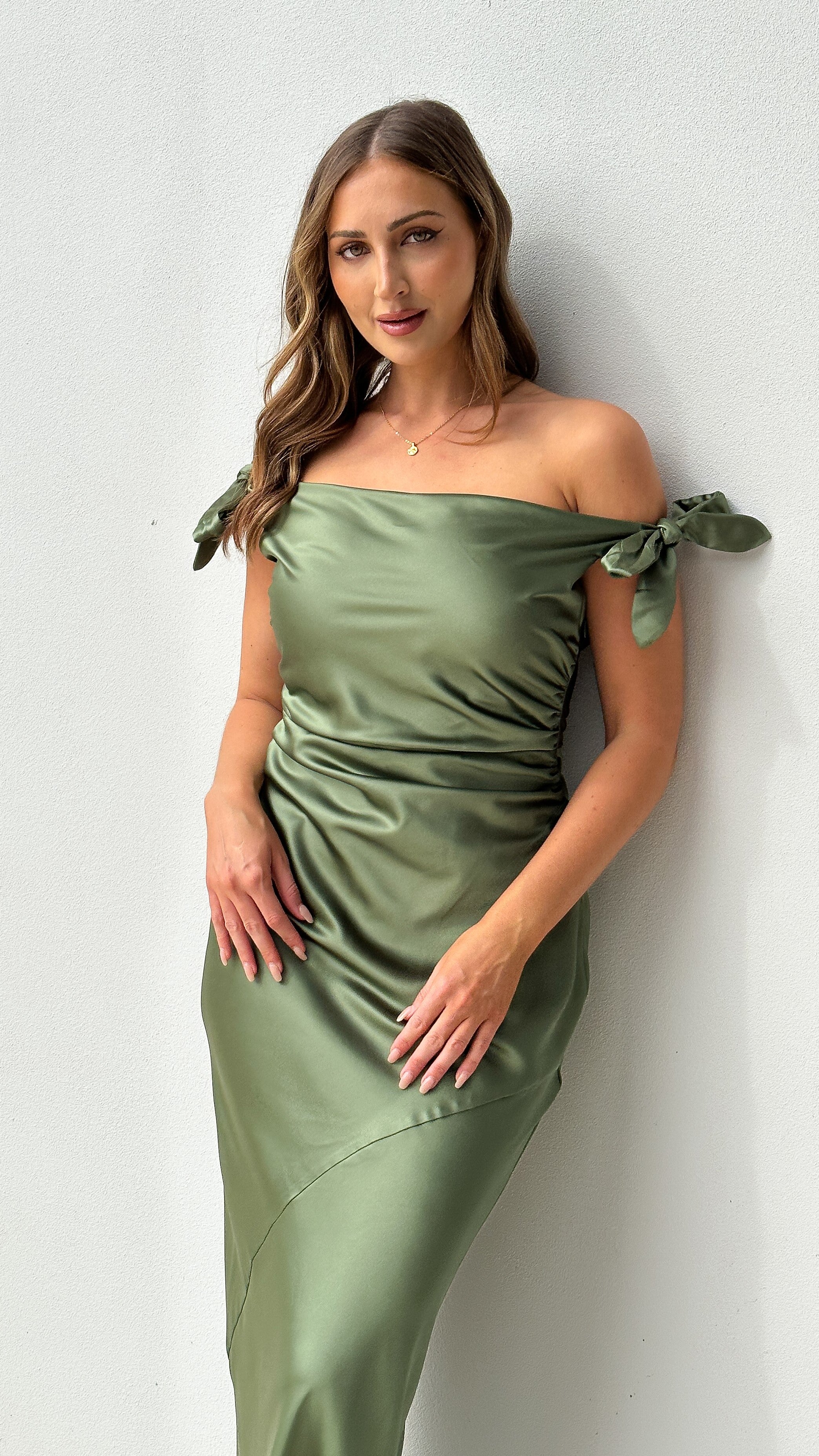 Frida Maxi Dress in Olive Green - Flowy Boho Summer Dress for Beach, Vacation & Casual Outings