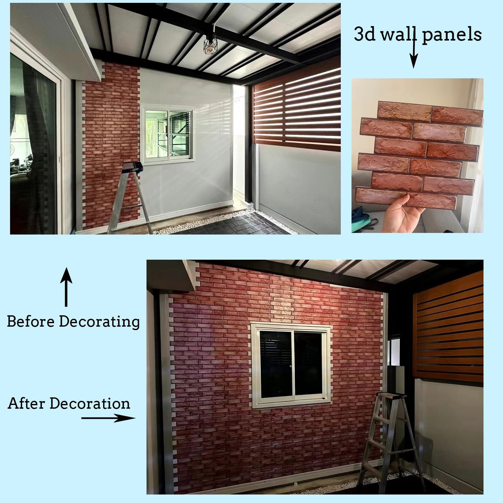 3D Peel and Stick Wall Panels - Waterproof Self-Adhesive Decorative Wall Art for Living Room, Bedroom, Office - 30x30cm (10pcs/Pack) Light Red - Easy DIY Home Decor & Wall Covering Solution