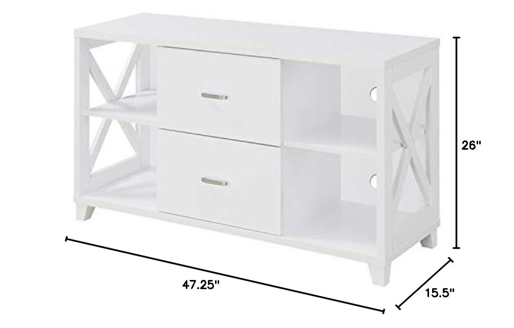 Pemberly Row 47 Inch TV Stand Entertainment Center with 2 Drawers - White Modern TV Console for Living Room, Bedroom & Home Theater Setup